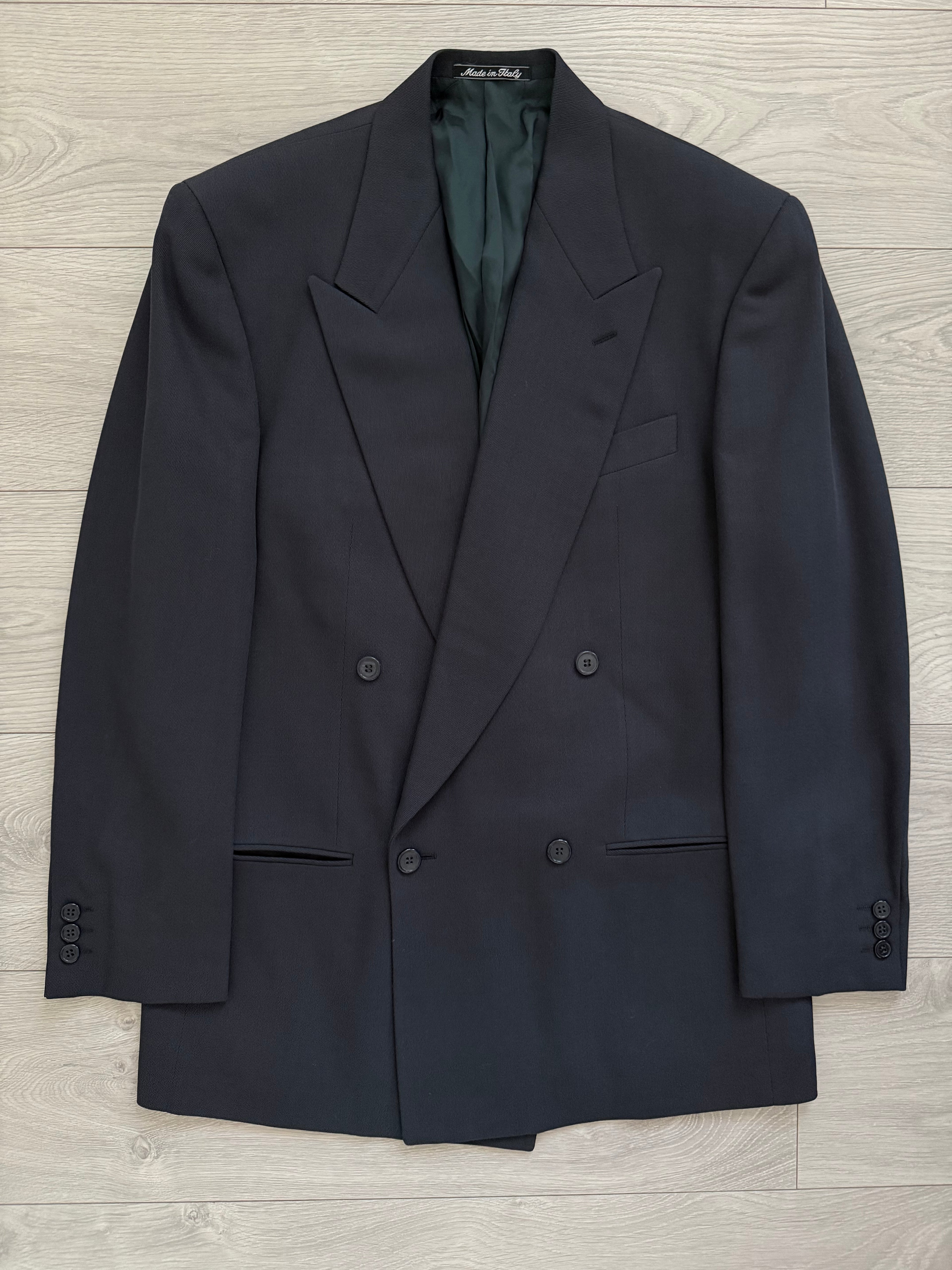 Giorgio Armani 1980s Peaked Lapel Double Breasted Wool Pleated Suit - Size M Jacket / 32" Waist