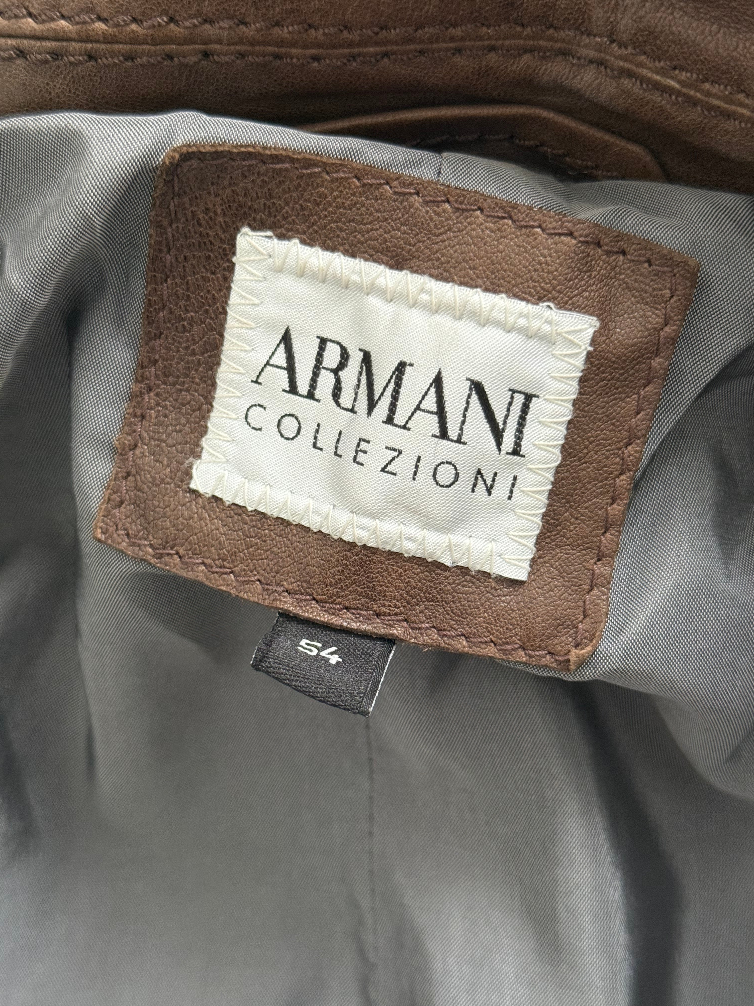 Armani 2000s Tobacco Brown Leather Western Jacket - Size XL