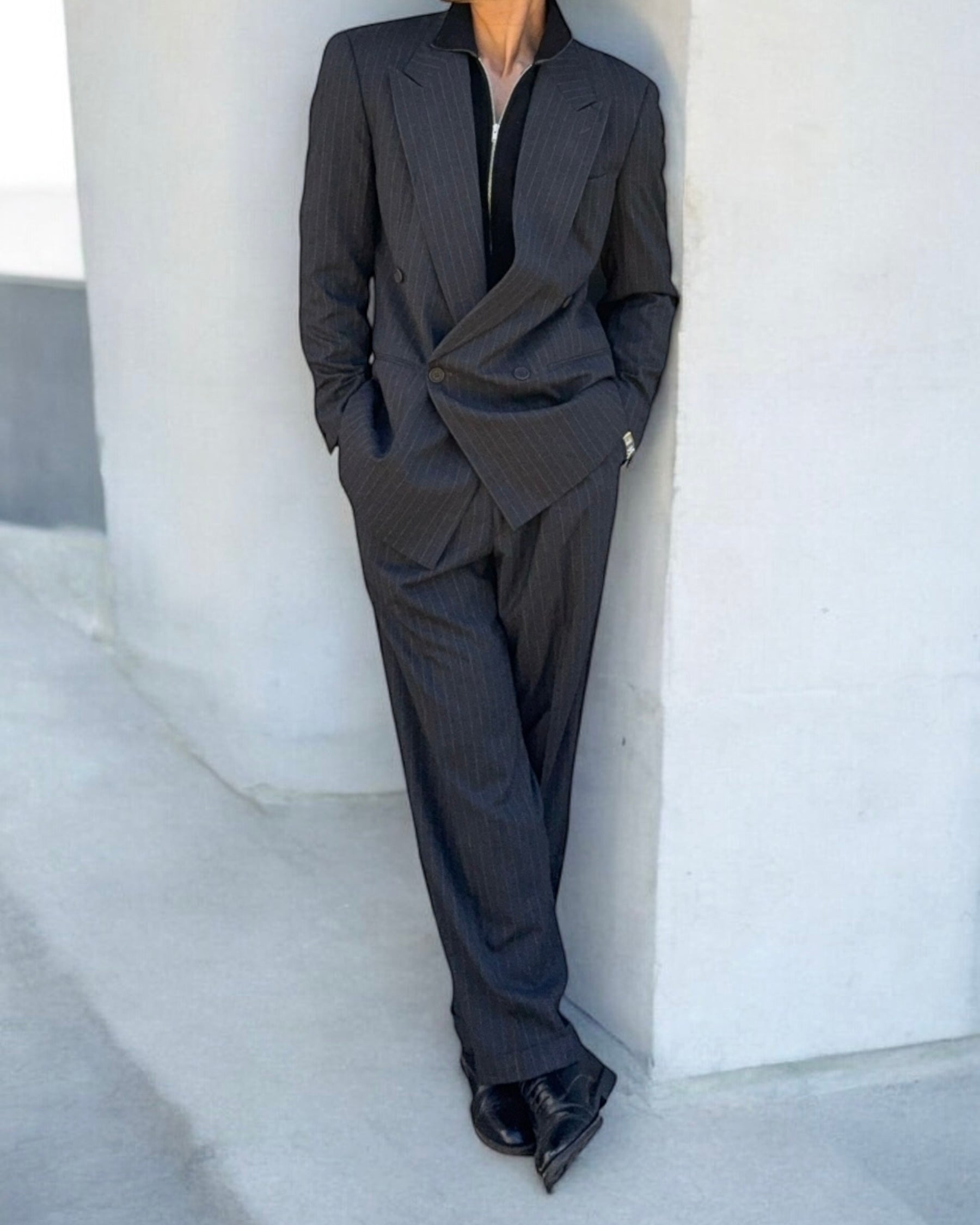 Giorgio Armani 1990s Double-Breasted Pleated Striped Suit - Size M Jacket / 30" Waist