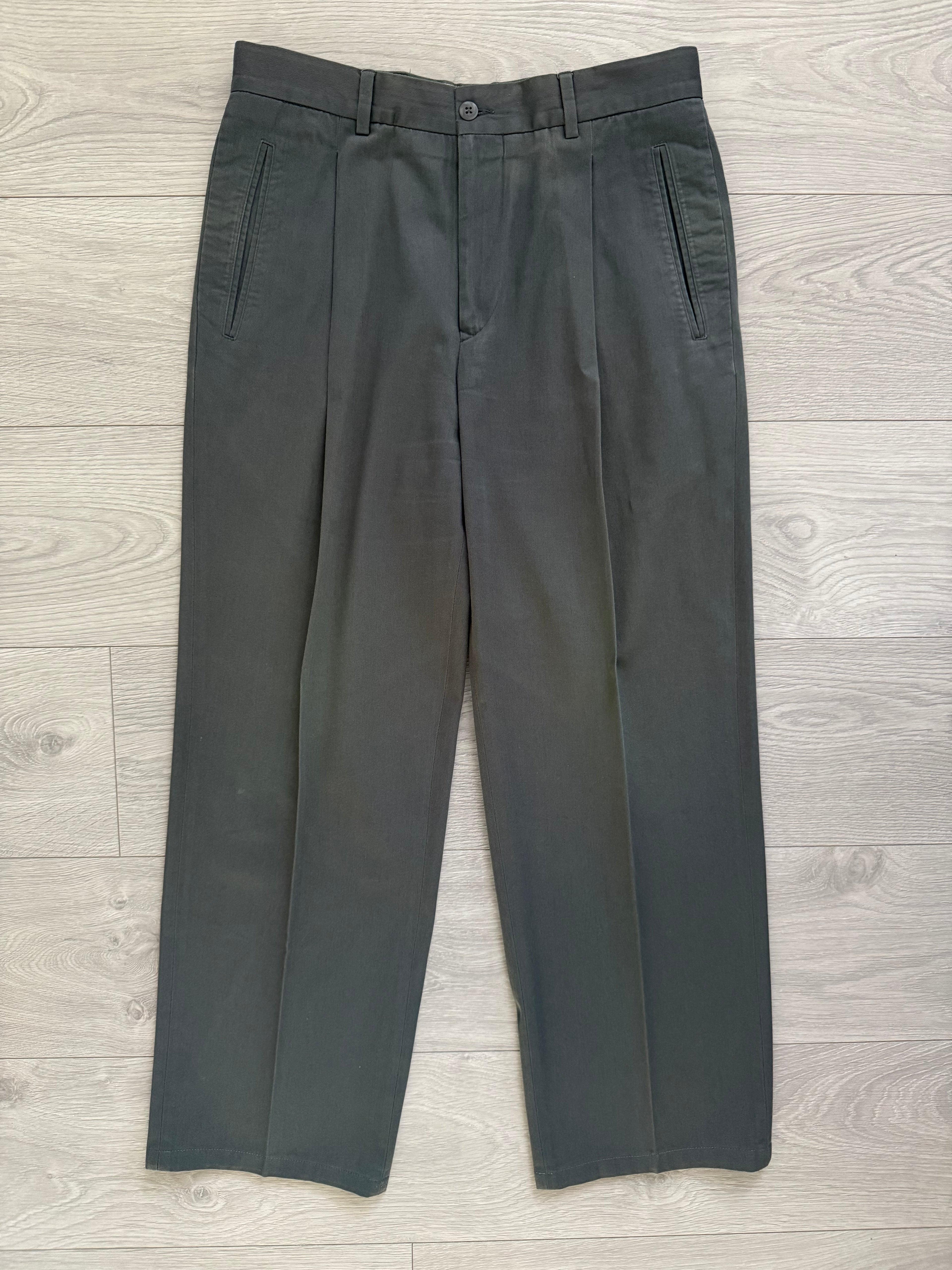 Armani 2000s Pleated Cotton Green Pants - Size 30" Waist