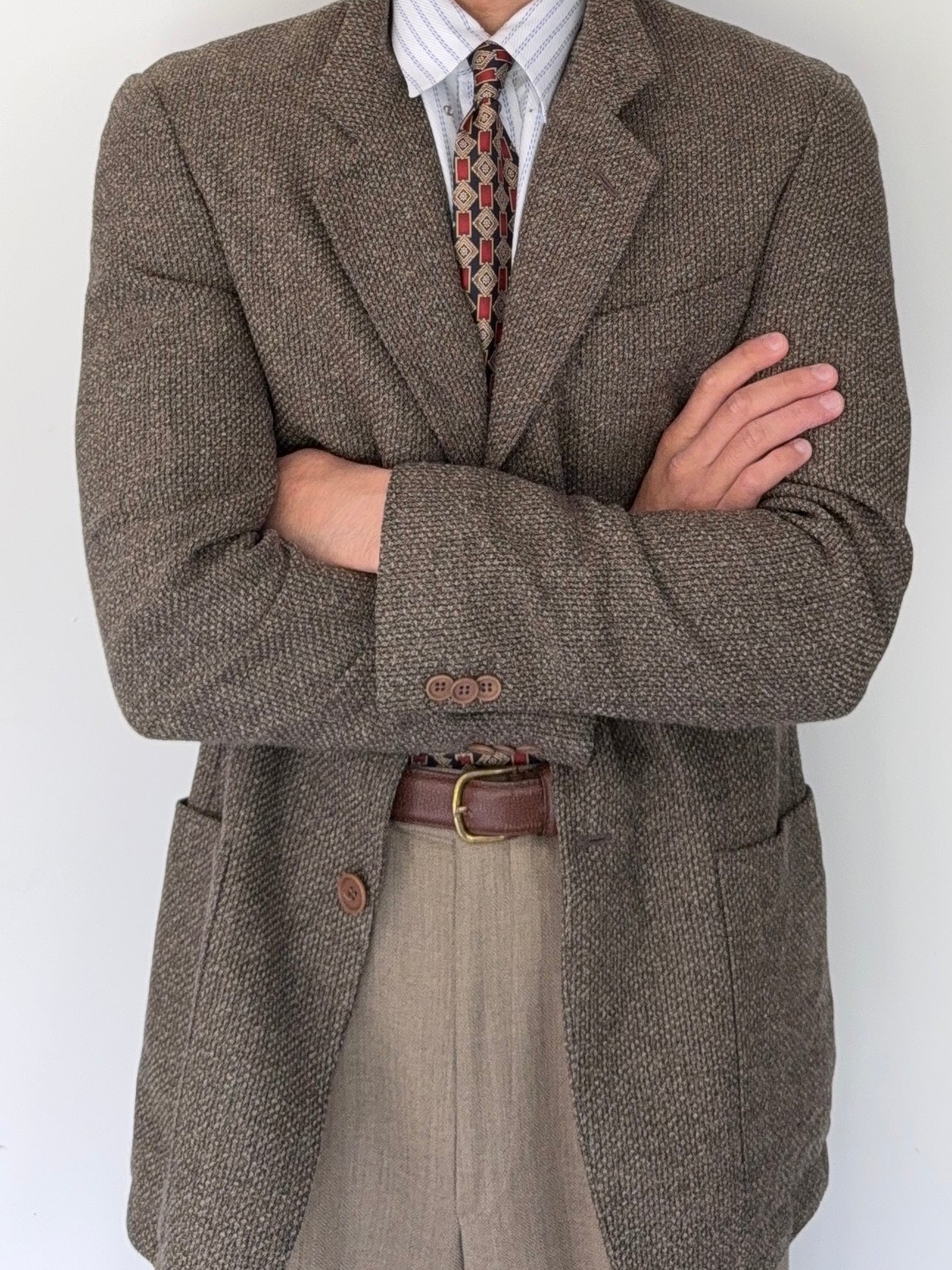 Giorgio Armani 1980s Brown 3B Textured Wool Sports Jacket Blazer - Size S