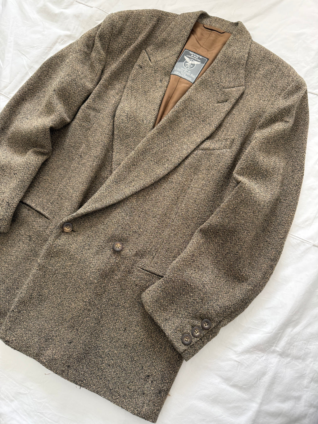 Emporio Armani 1980s Peaked Lapel Double Breasted Textured Wool Blend Relaxed Sport Jacket Blazer - Size XL