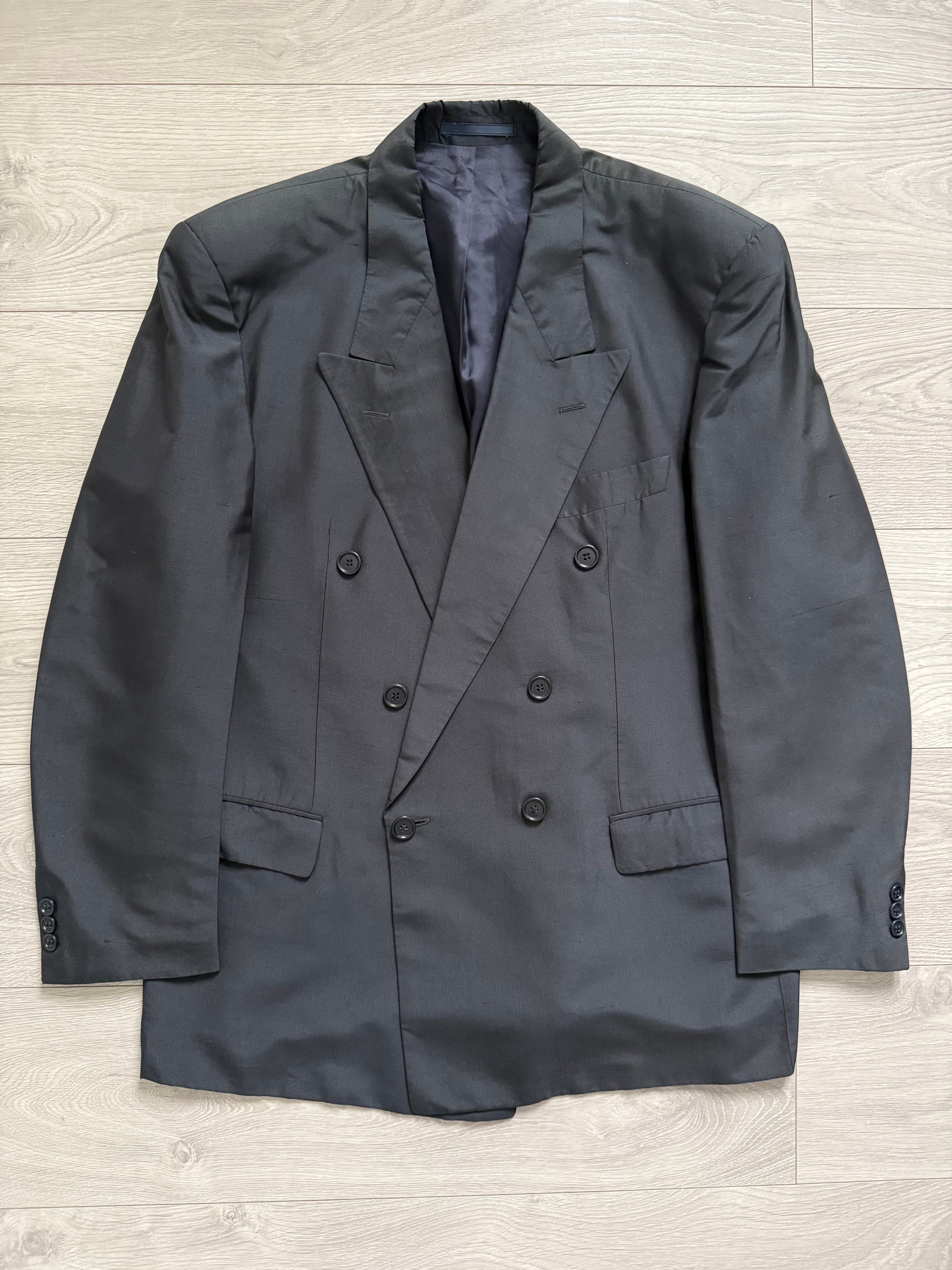Hugo Boss 1980s 'Tango' Double Breasted Peaked Lapel Silk Suit - Size XL Jacket / 35" Waist