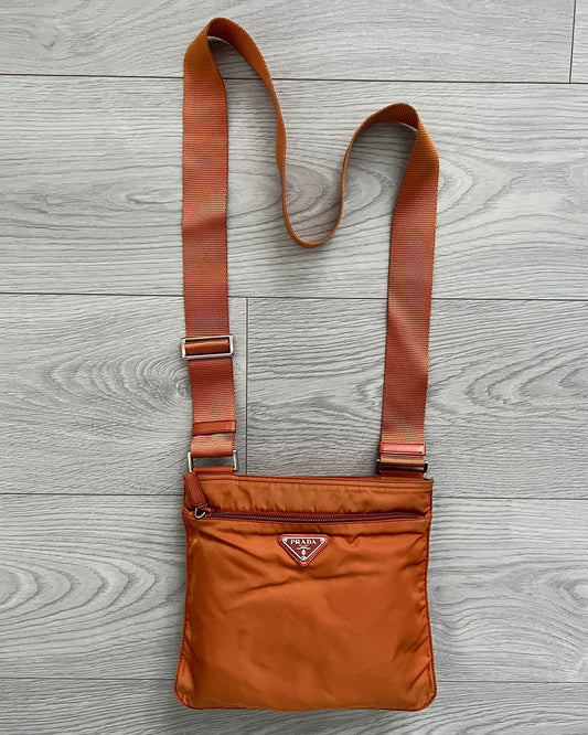 Prada 00S Vela Nylon Metal Logo Orange Crossbody Shoulder Bag