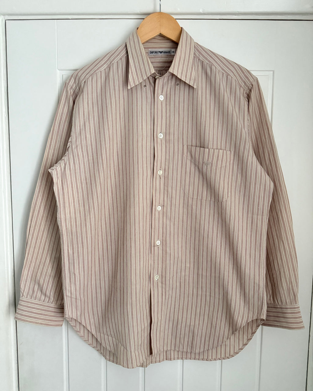 Emporio Armani 1990s Spear Snap Collar Striped Shirt - Size M