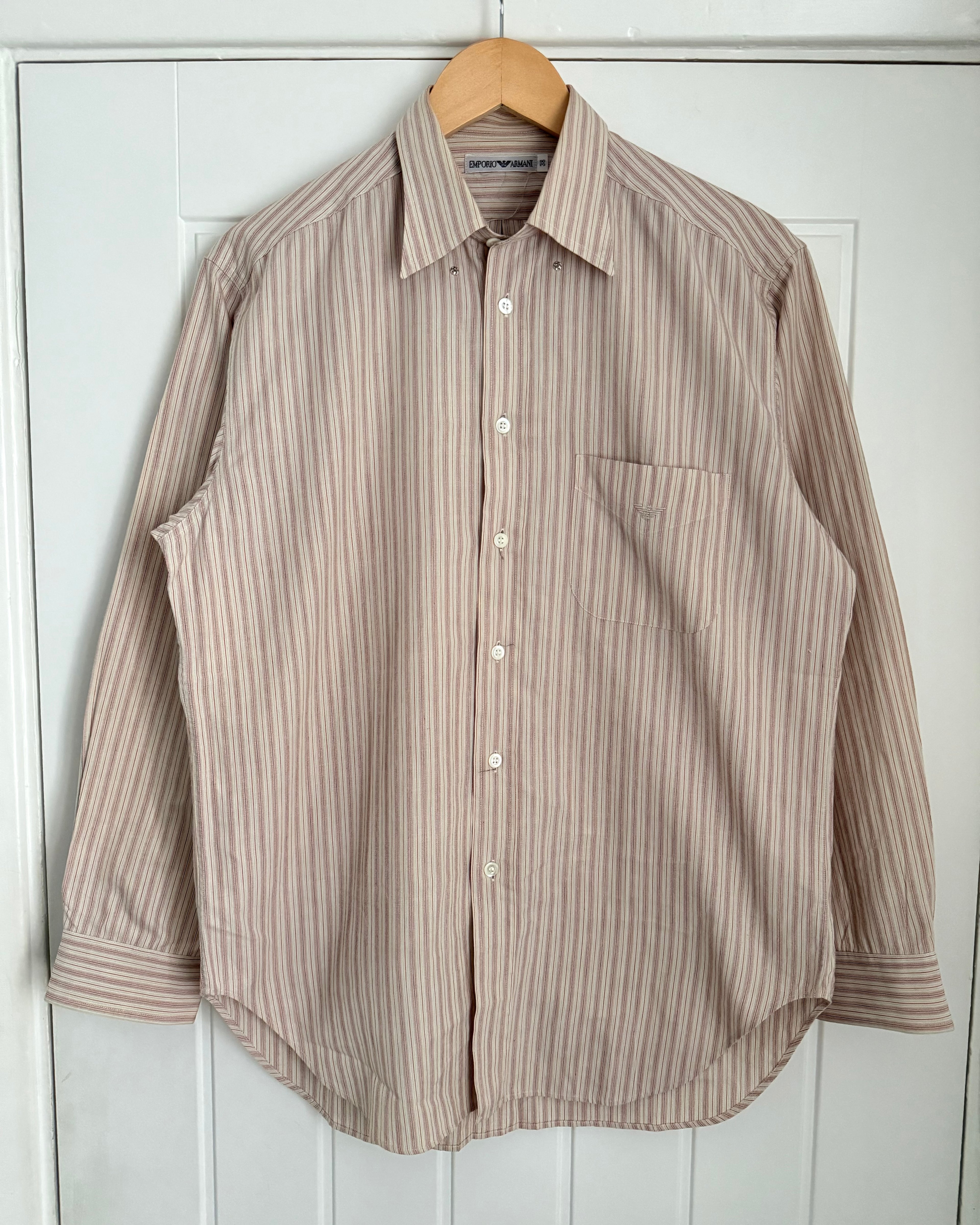 Emporio Armani 1990s Spear Snap Collar Striped Shirt - Size M