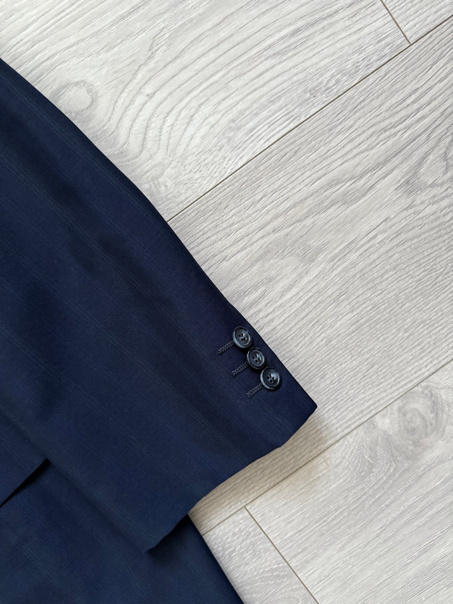 Yves Saint Laurent 1990s Double-Breasted Pleated Striped Blue Wool Suit - Size L Jacket / 32" Waist