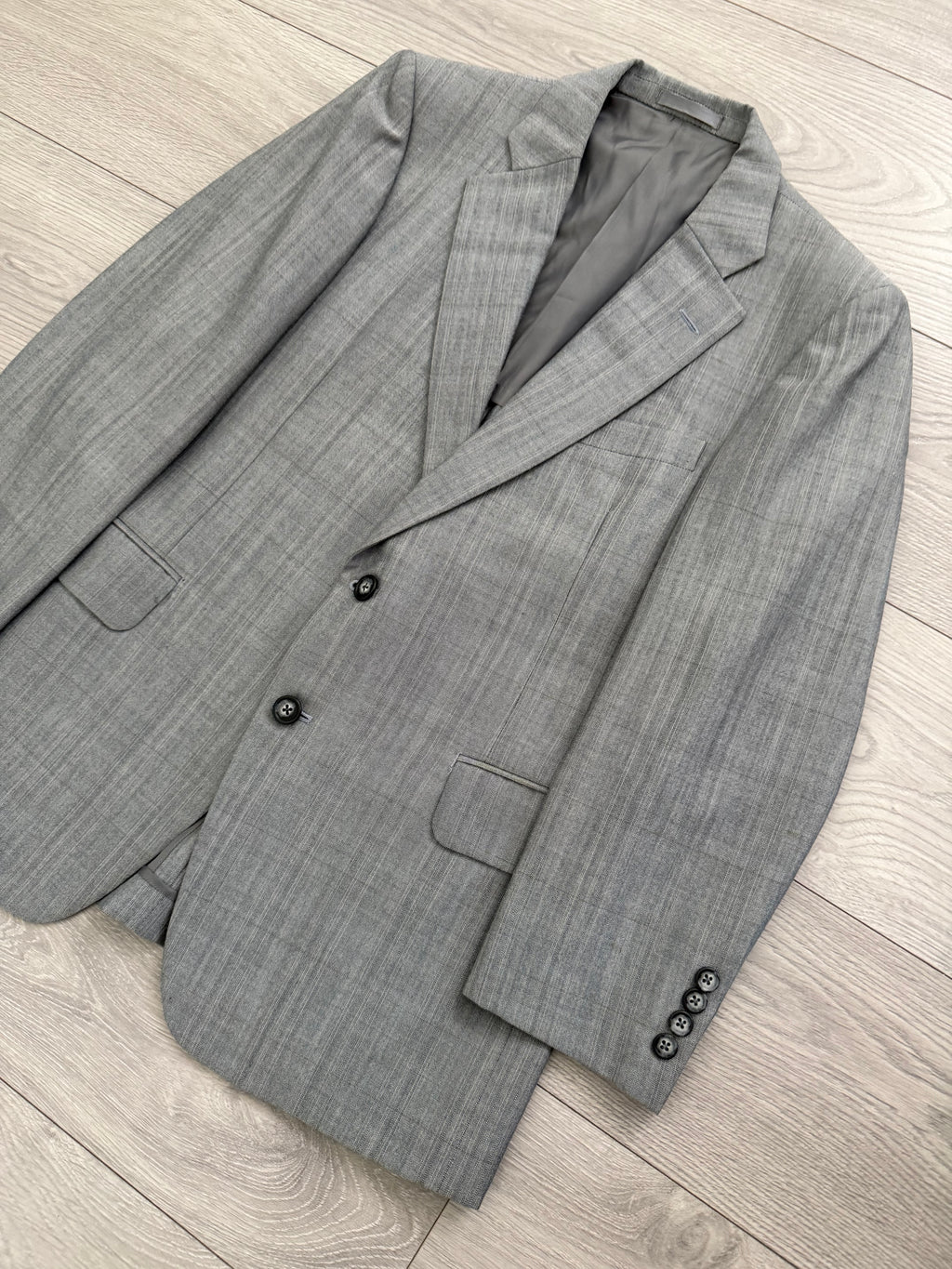 Burberry 1990s 2B Wool Check Grey Suit - Size S Jacket / 32" Waist