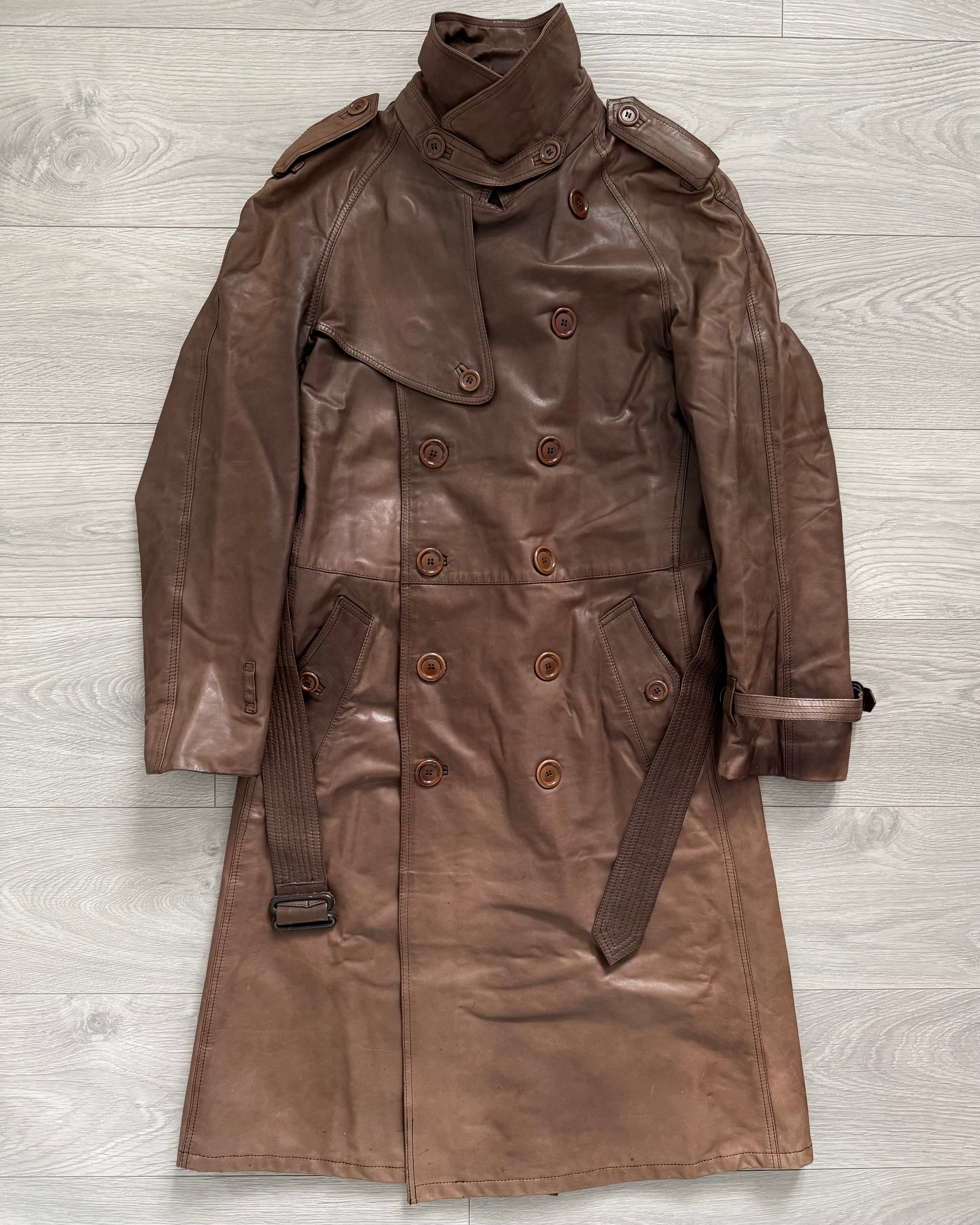 Sicons Armani 1980s Leather Military Trench Coat - Size S
