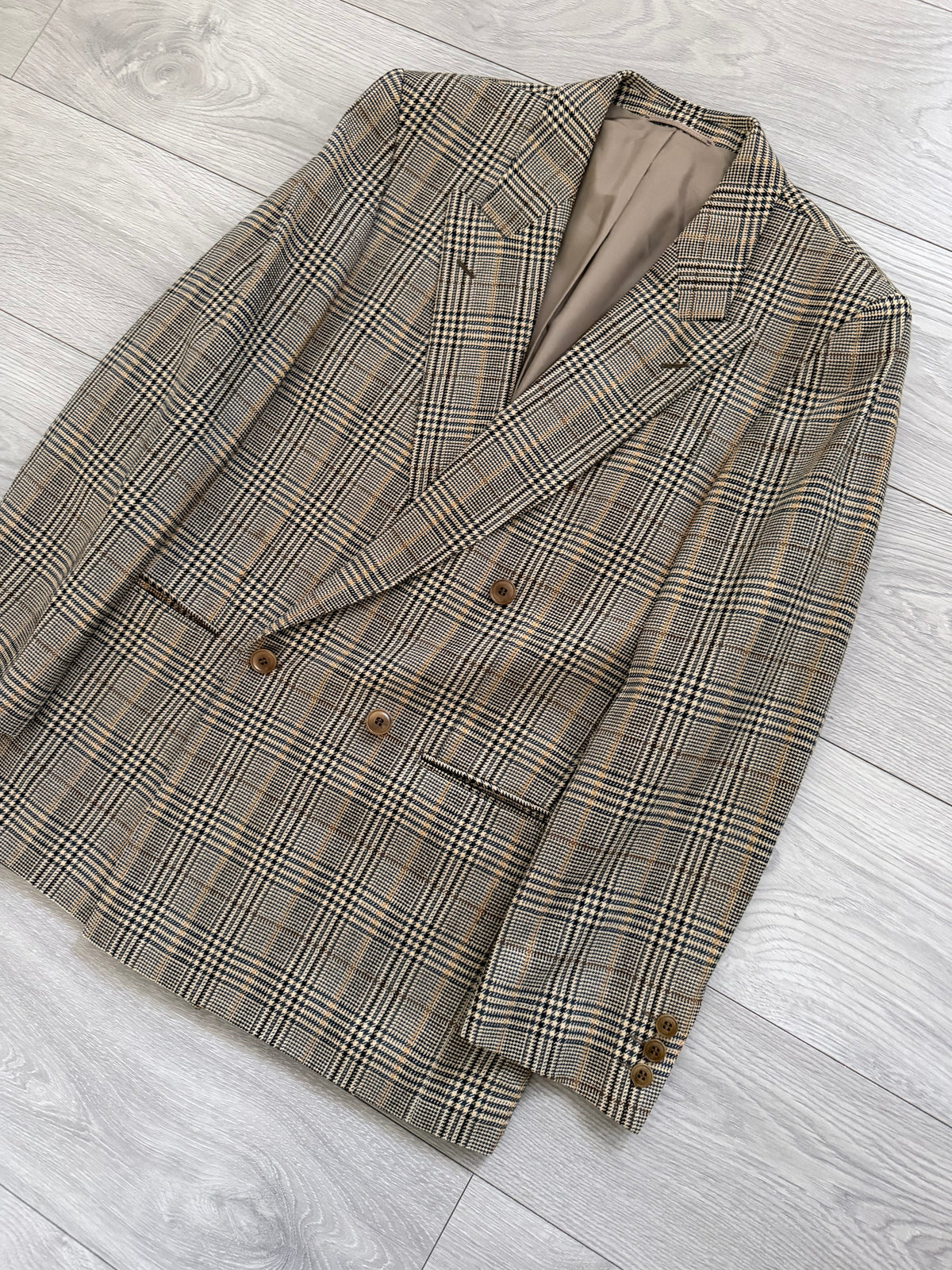 Bruno Kirches 1990s Double Breasted Check Wool Textured Sport Jacket Blazer - Size S