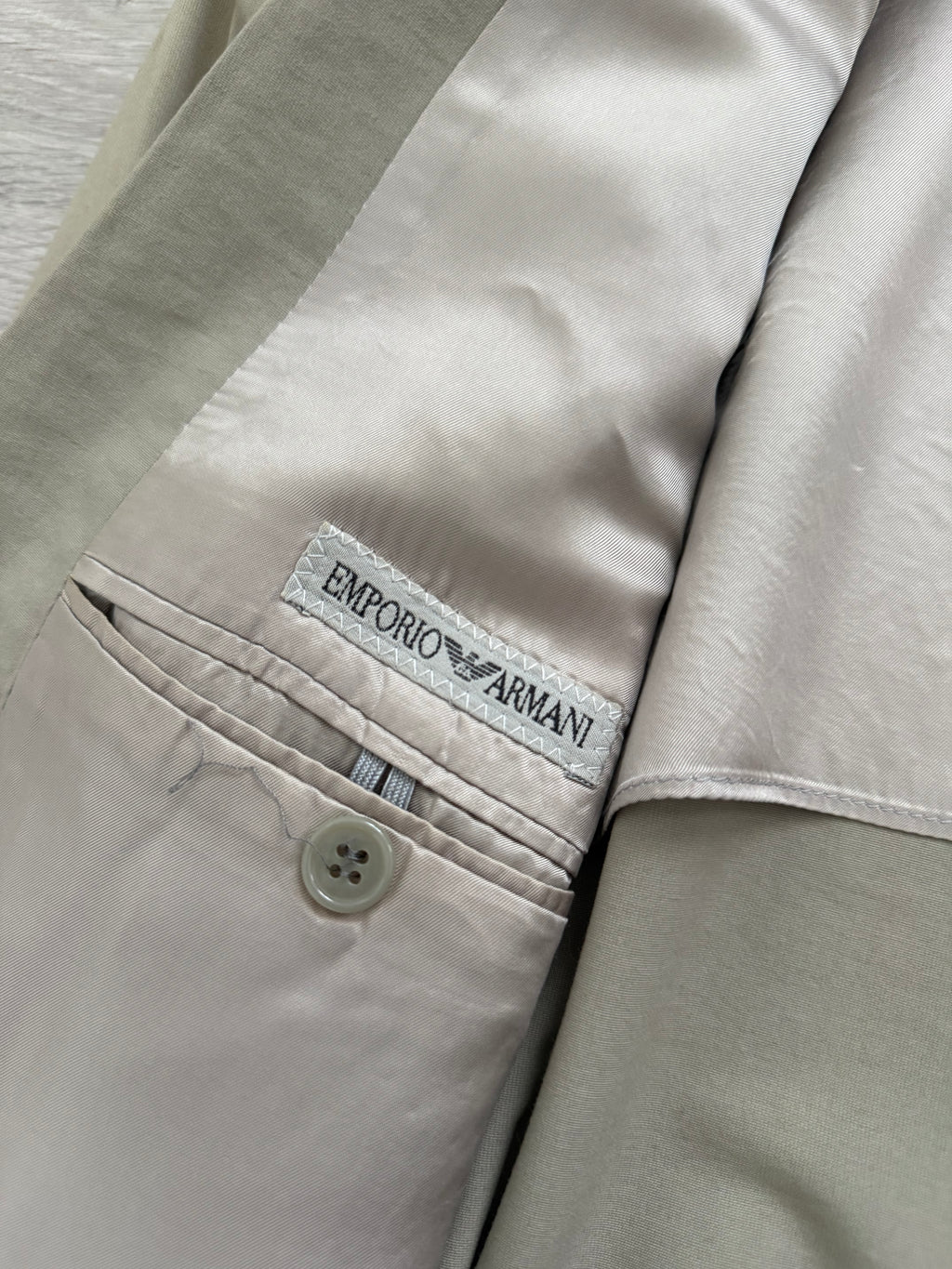 Emporio Armani 1990s Peaked Lapel Double Breasted Taupe Grey Sports Jacket Blazer - Size L