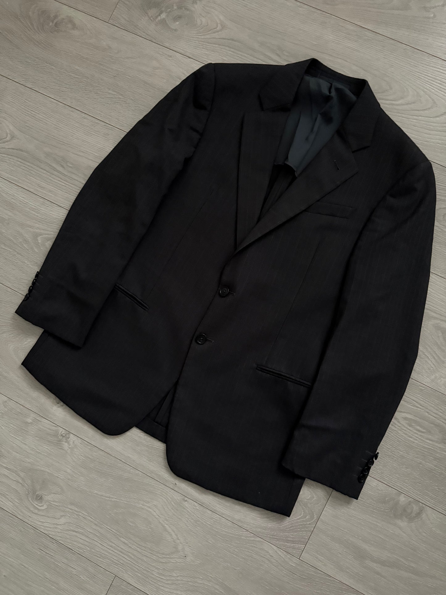 Giorgio Armani 1990s Striped Pleated Wool Suit - Size L Jacket / 36" Waist