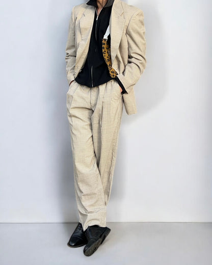 Comme Des Garcons Homme 1991 Micro-Houndstooth Check Wool Pleated Suit - Size M Jacket / 32" Waist