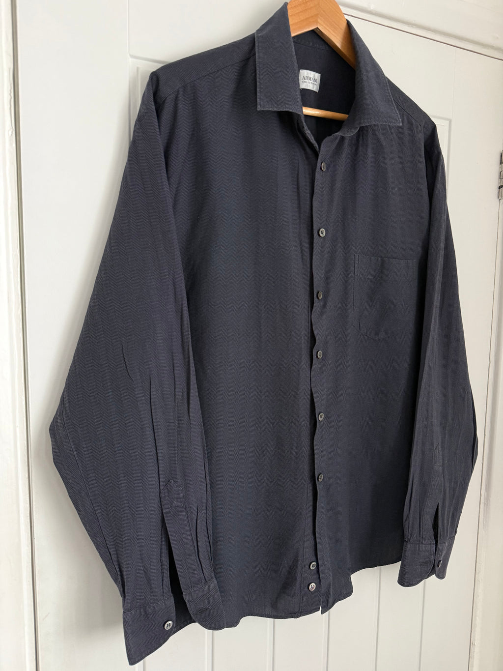 Armani 1990s Herringbone Pattern Long Sleeve Relaxed Shirt - Size XL