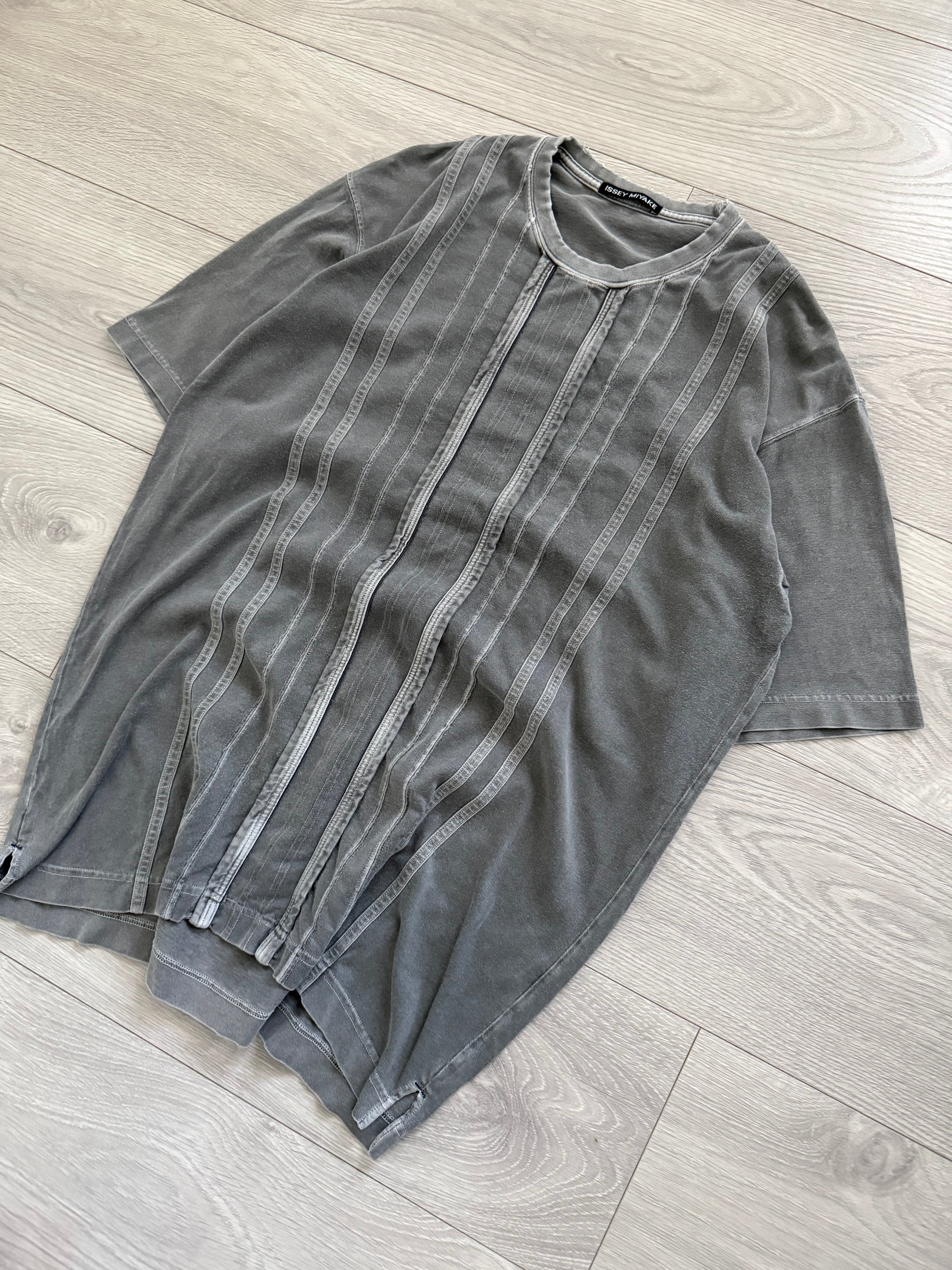 Issey Miyake Early 00s Washed Grey Distressed T-Shirt - Size L