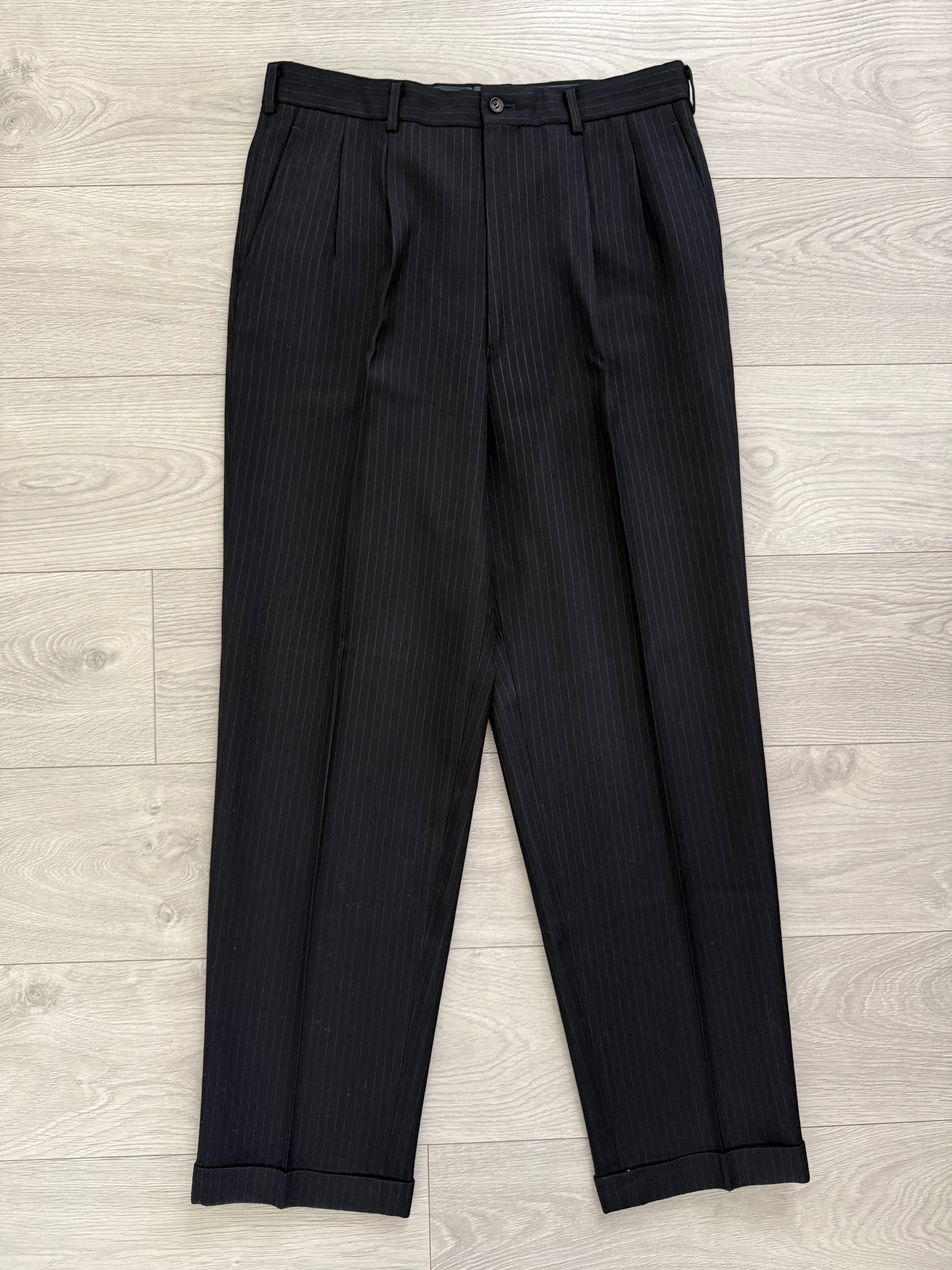 Comme Des Garcons Homme Deux 1998 Double-Pleat High Waisted Wool Silk Pinstriped Pants - Size 34" Waist