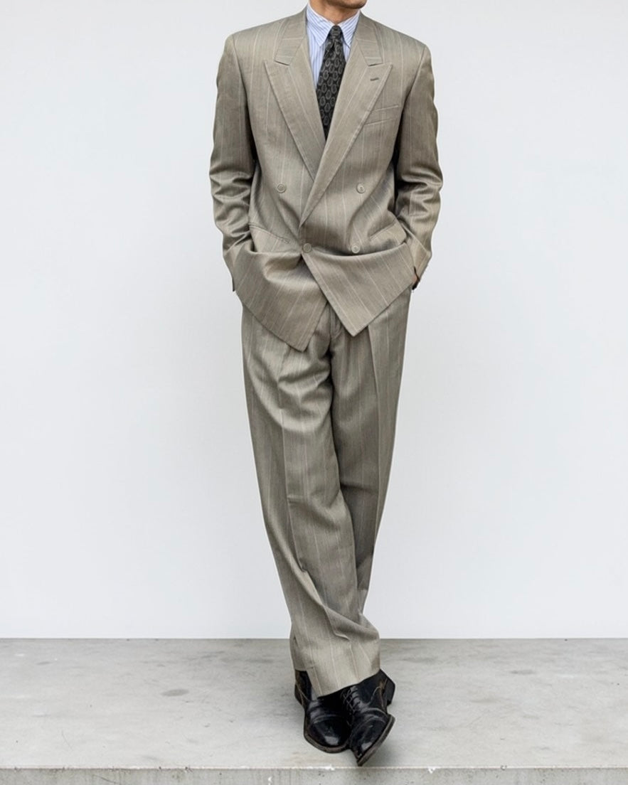 Giorgio Armani Mainline 1980s Double Breasted Pleated Wool Suit - Size M Jacket / 31" Waist