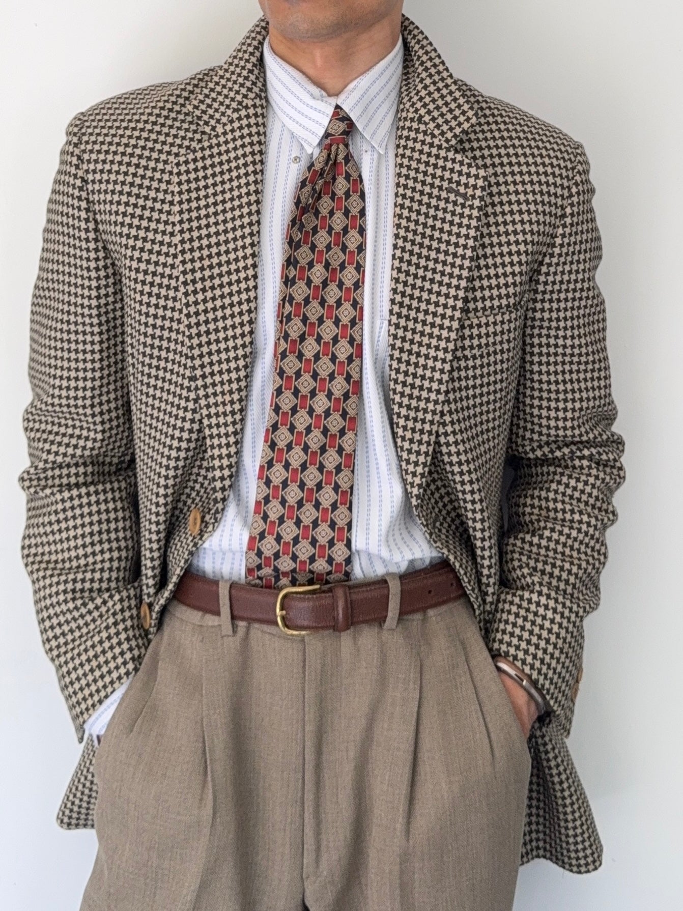 Emporio Armani 1990s 2B Houndstooth Wool Sports Blazer Jacket - Size S