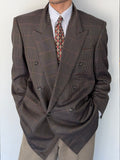 Givenchy 1980s Wool Check Peaked Lapel Double Breasted Sports Jacket Blazer - Size XL
