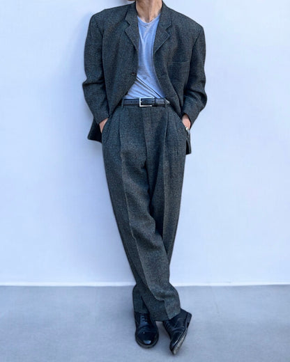 Comme Des Garcons Homme Plus 1990s Pleated Herringbone Suit - Size M Jacket / 32" Waist