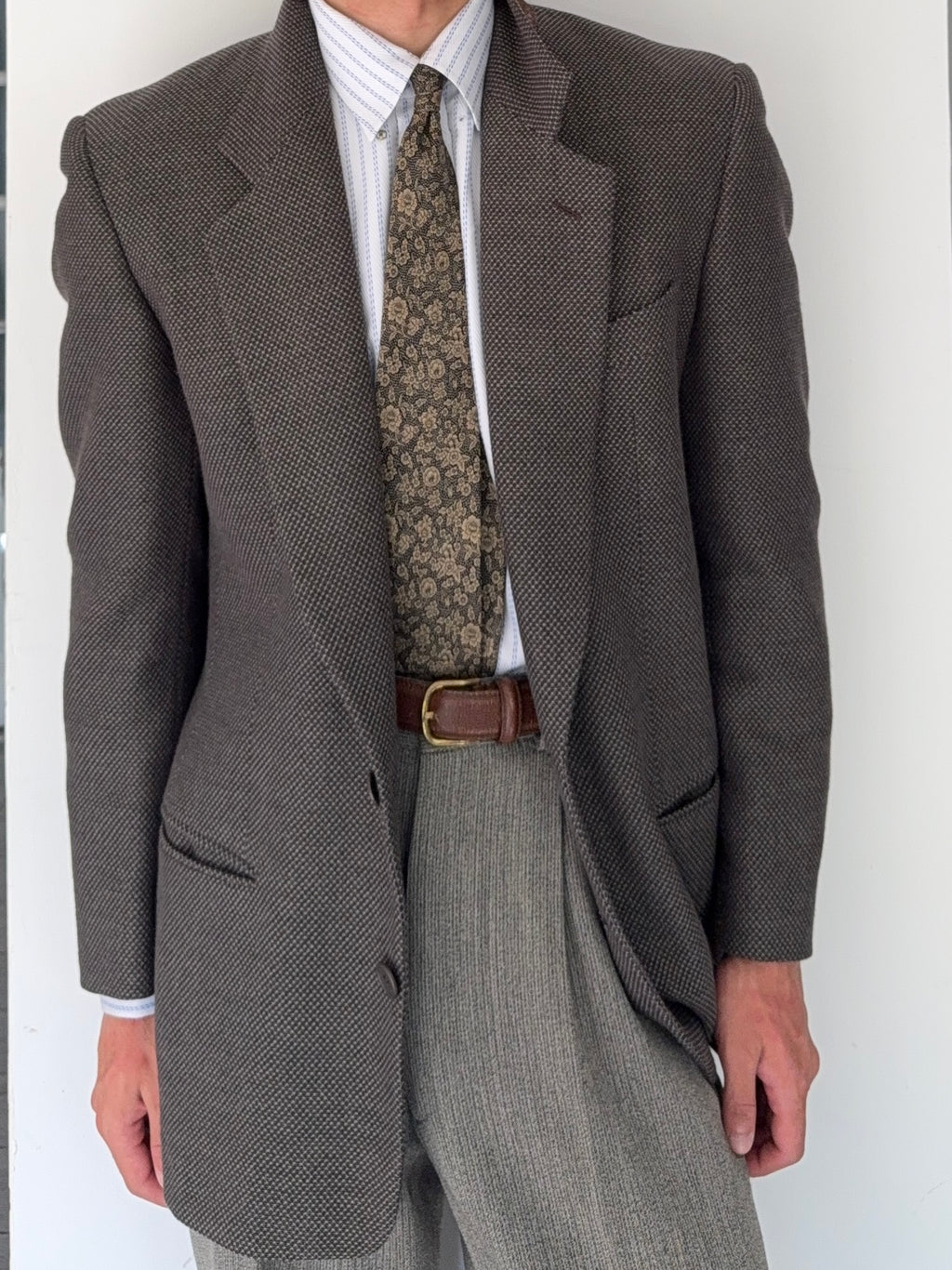 Giorgio Armani 1980s Textured 2B Wool Brown Sports Blazer Jacket - Size M