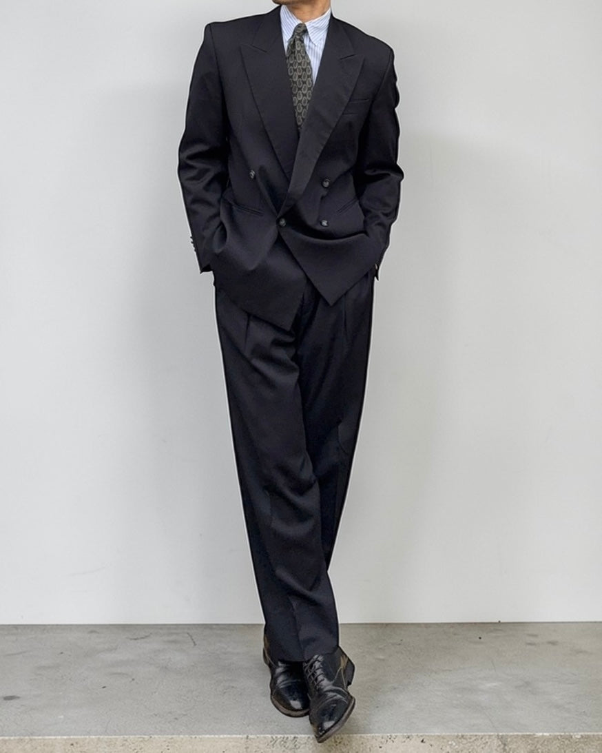 Giorgio Armani 1980s Double Breasted Pleated Wool Suit - Size S Jacket / 30" Waist