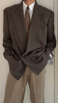 Giorgio Armani 1980s Peaked Lapel Double Breasted Brown Wool Sport Jacket Blazer - Size M