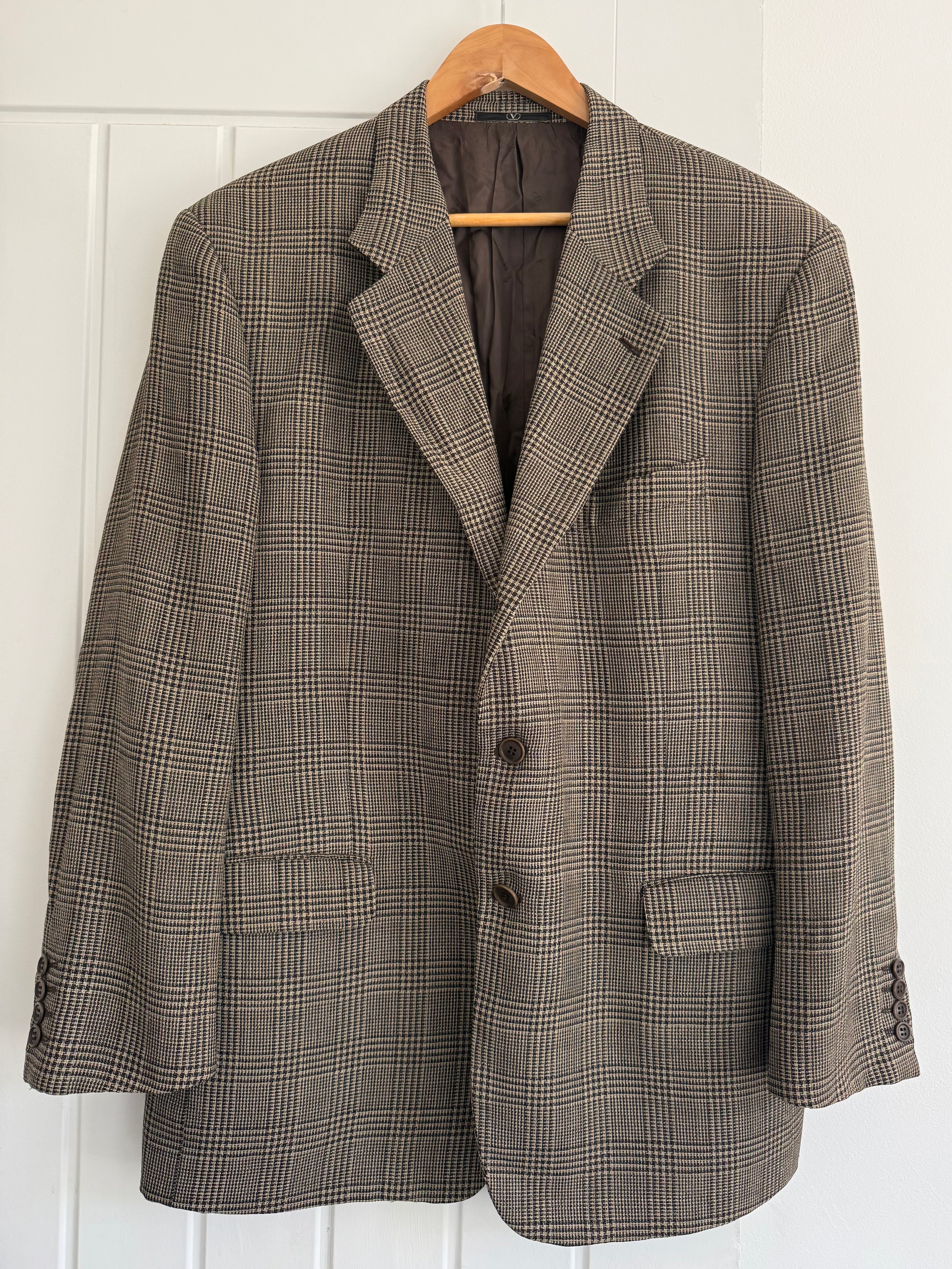 Valentino 1980s Wool Check Sports Jacket Blazer - Size XXL