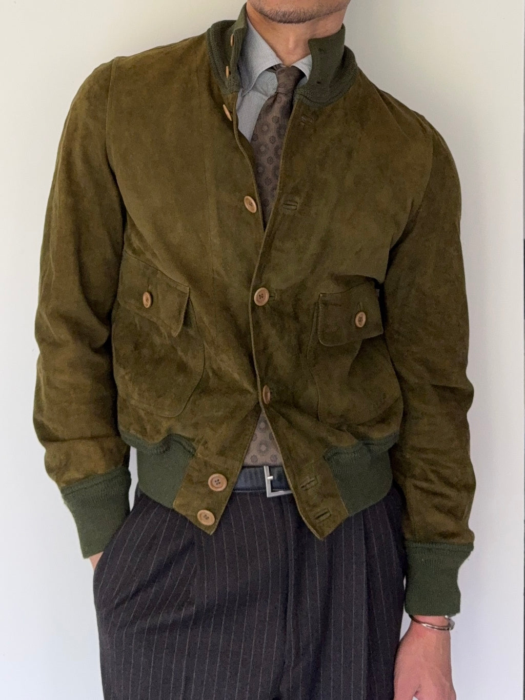 Sicons Armani 1980s Suede Green Military Flight Jacket - Size S