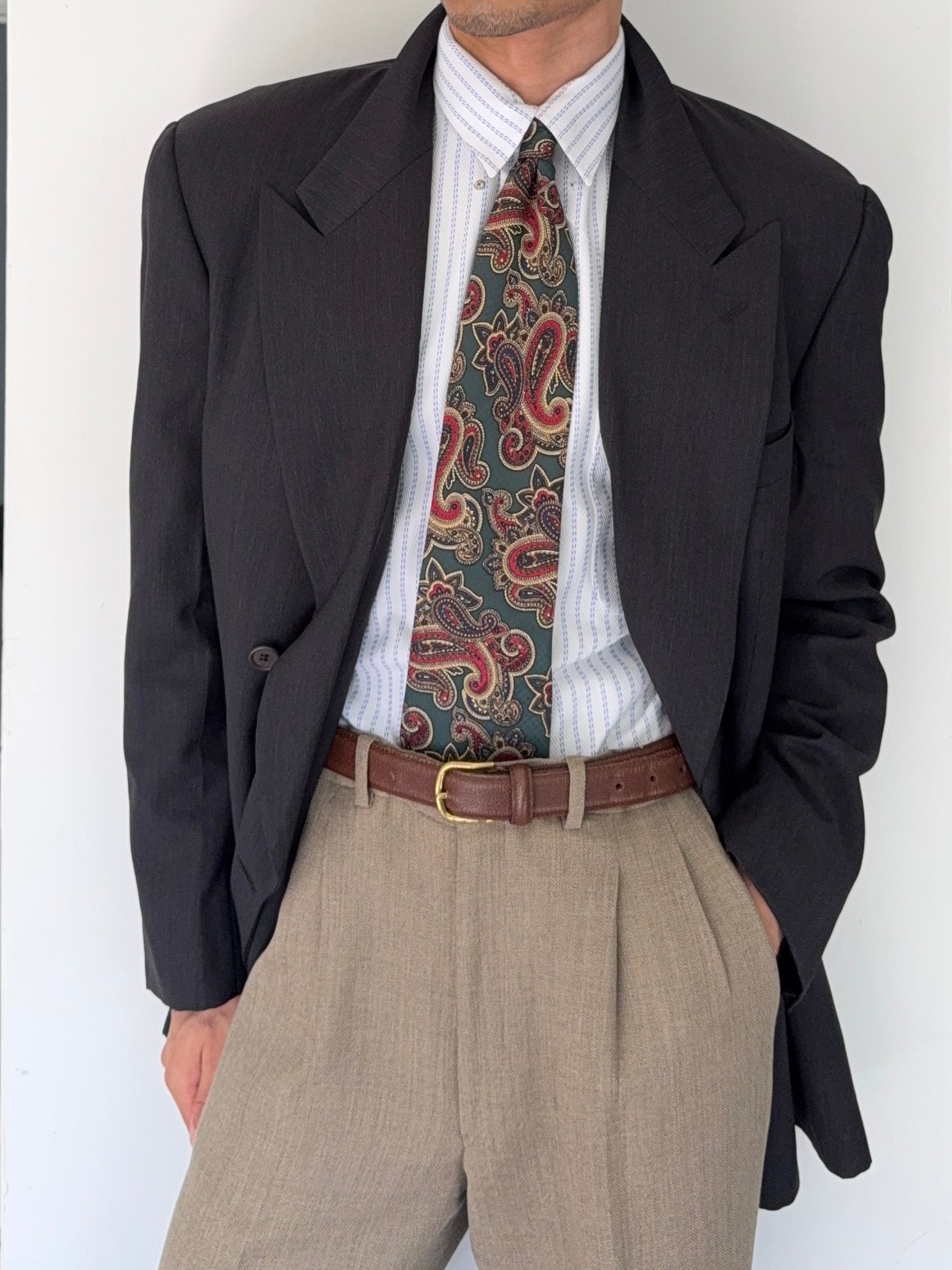 Giorgio Armani 1980s Grey Peaked Lapel Double Breasted Wool Sports