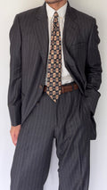 Giorgio Armani Black Label 1990s Cashmere 3B Pleated Striped Suit Grey - Size XL Jacket / 36" Waist