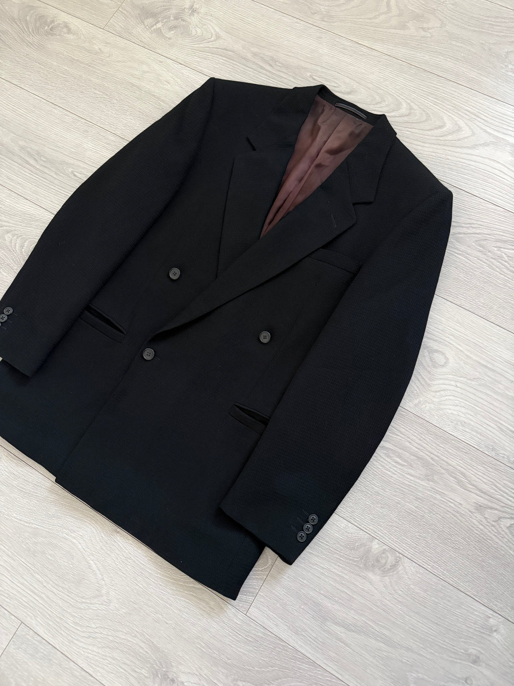 Versace 1980s Double Breasted Notch Lapel Textured Wool Sports Blazer Jacket Black - Size M