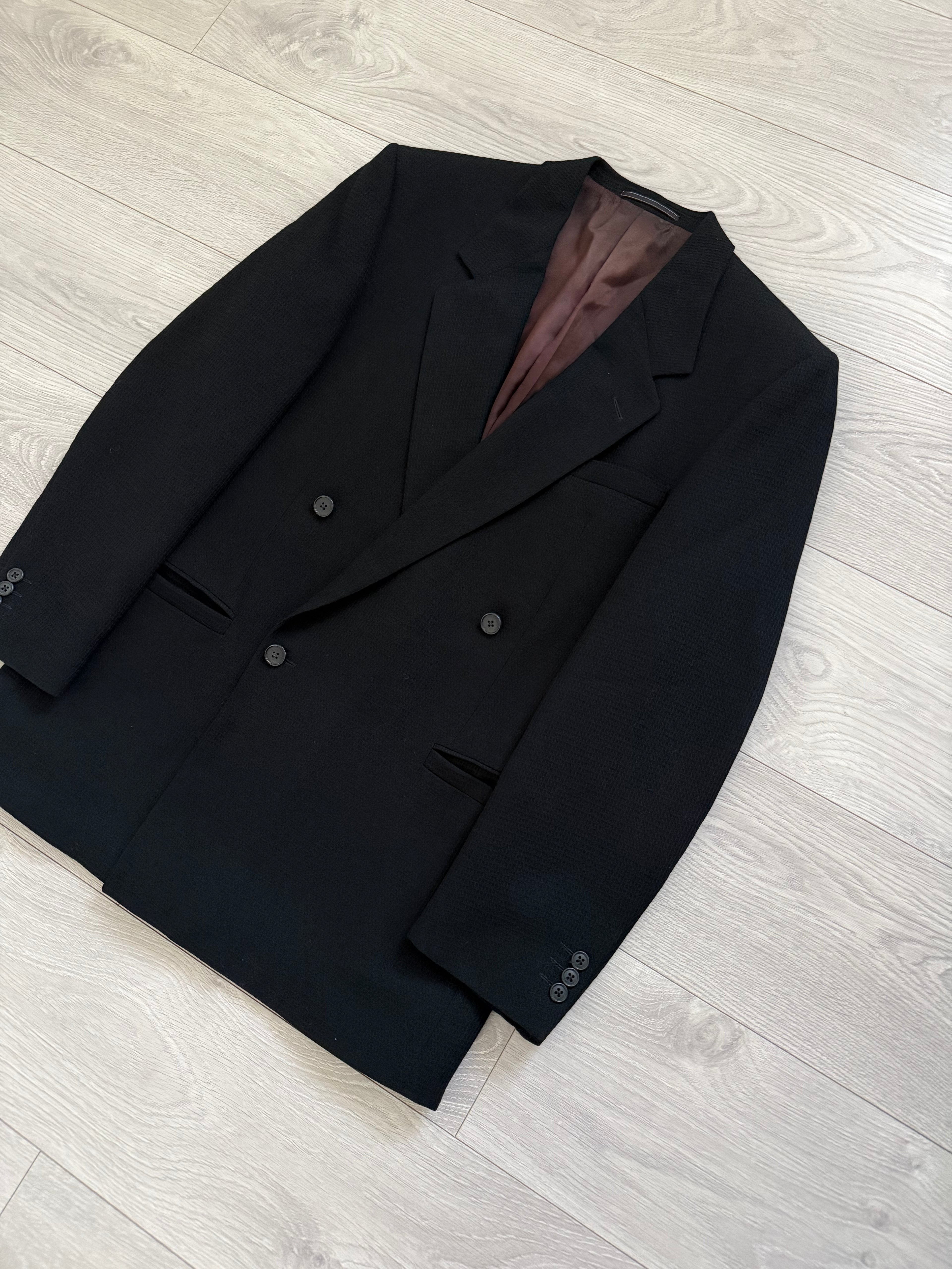 Versace 1980s Double Breasted Notch Lapel Textured Wool Sports Blazer Jacket Black - Size M