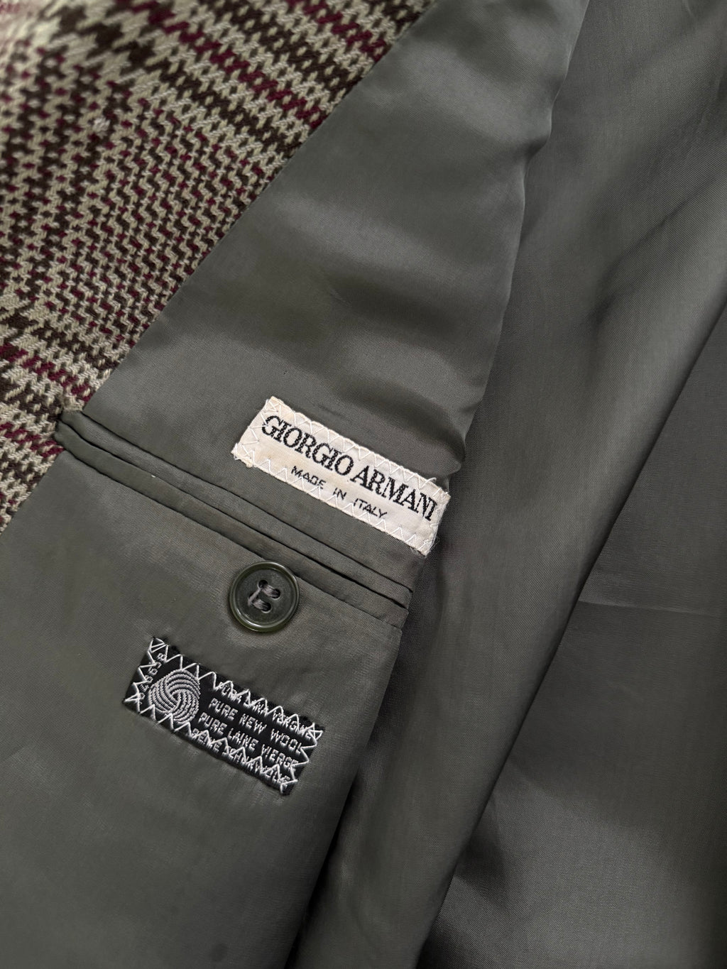 Armani Mainline 1980s 2B Textured Wool Check Sports Jacket Blazer - Size XL