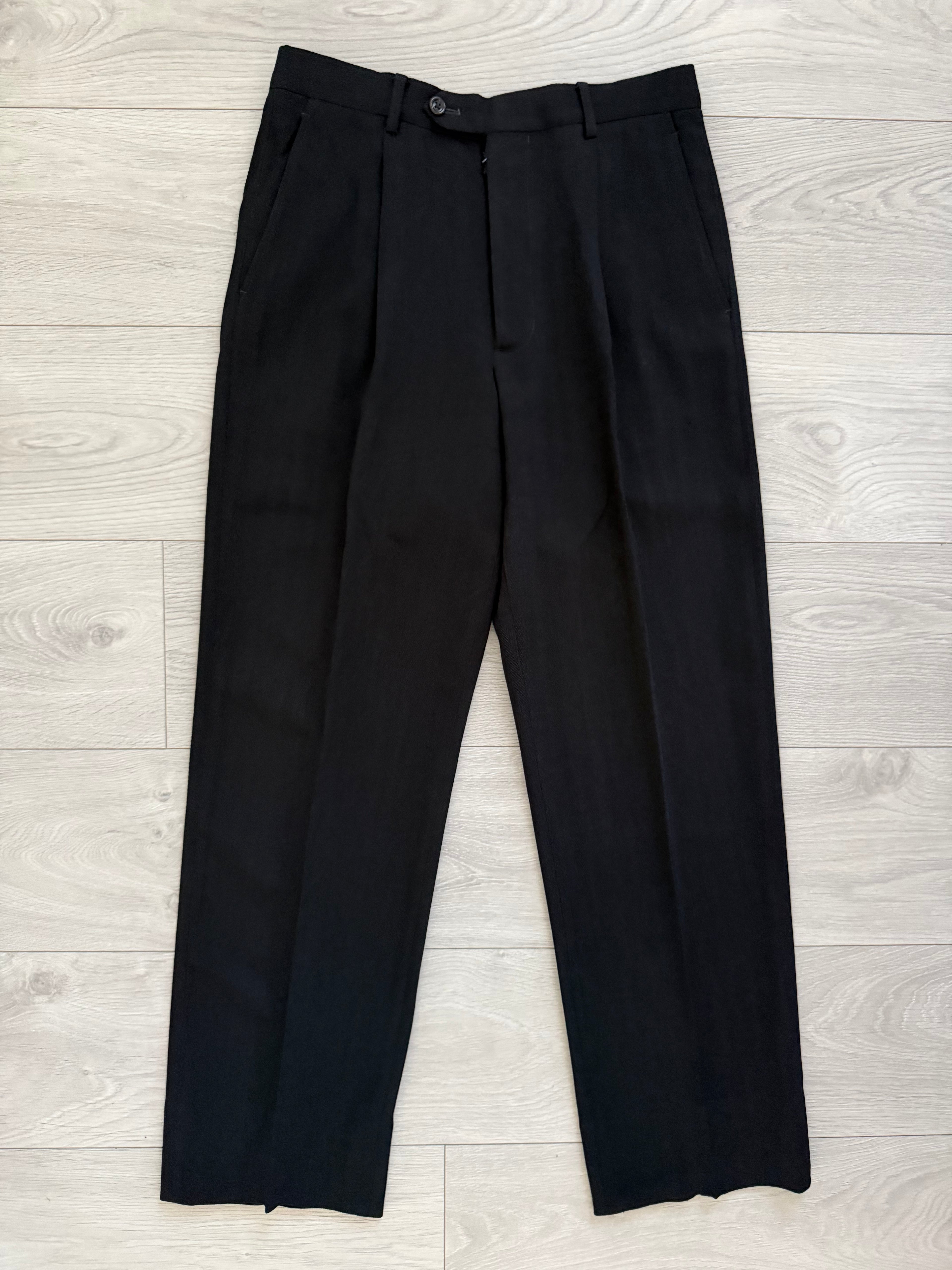 Armani 1990s 2B Textured Herringbone Wool Pleated Black Suit - Size S Jacket / 30" Waist