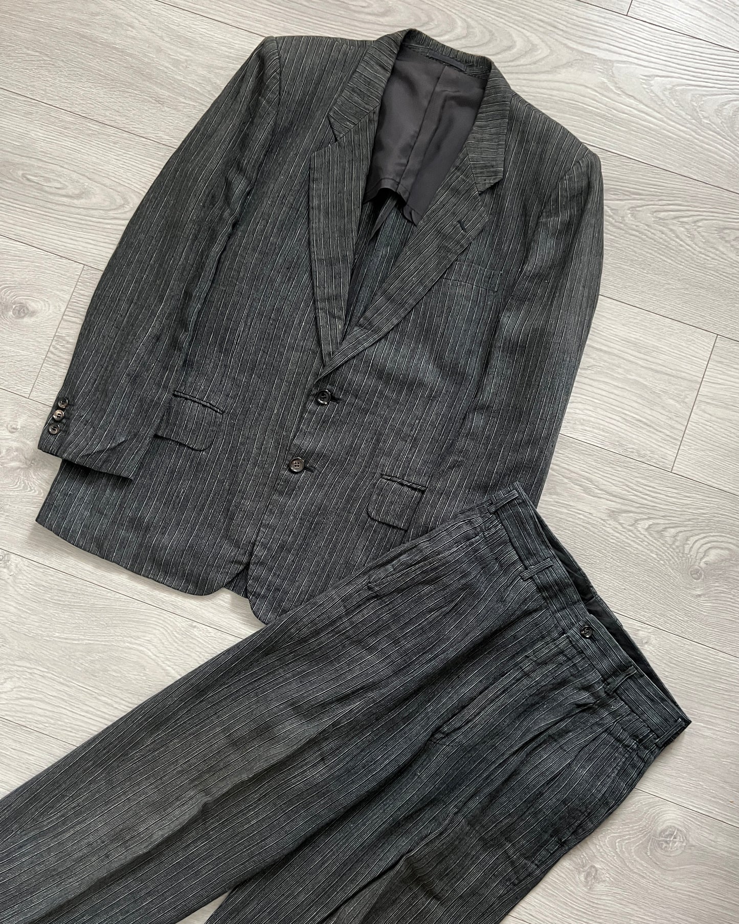 Comme Des Garcons Homme 1990s Linen Pleated Striped Suit - Size M Jacket / 30" Waist