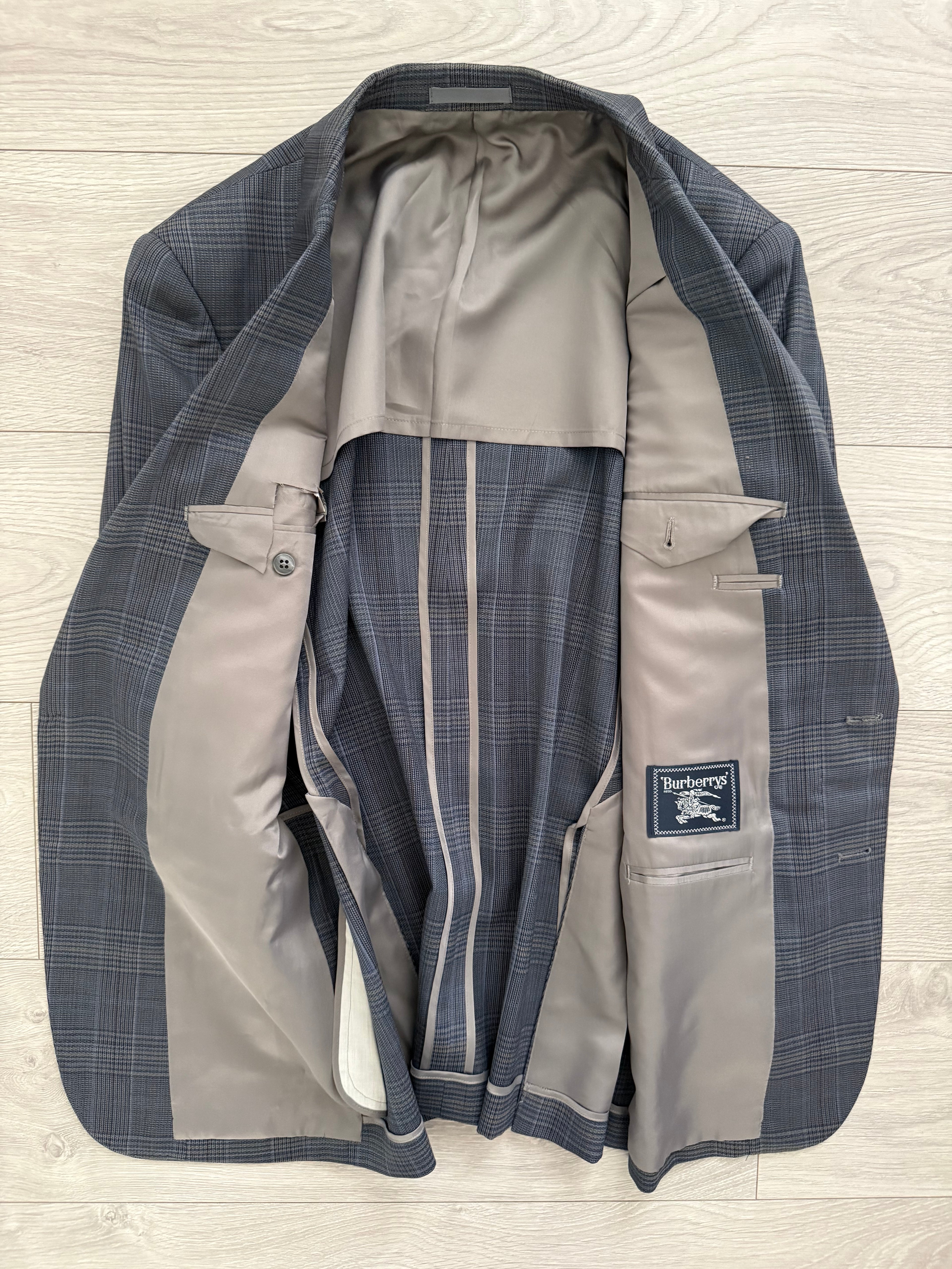Burberry 1990s 2B Blue Check Lightweight Partially Lined Sports Jacket Blazer - Size S