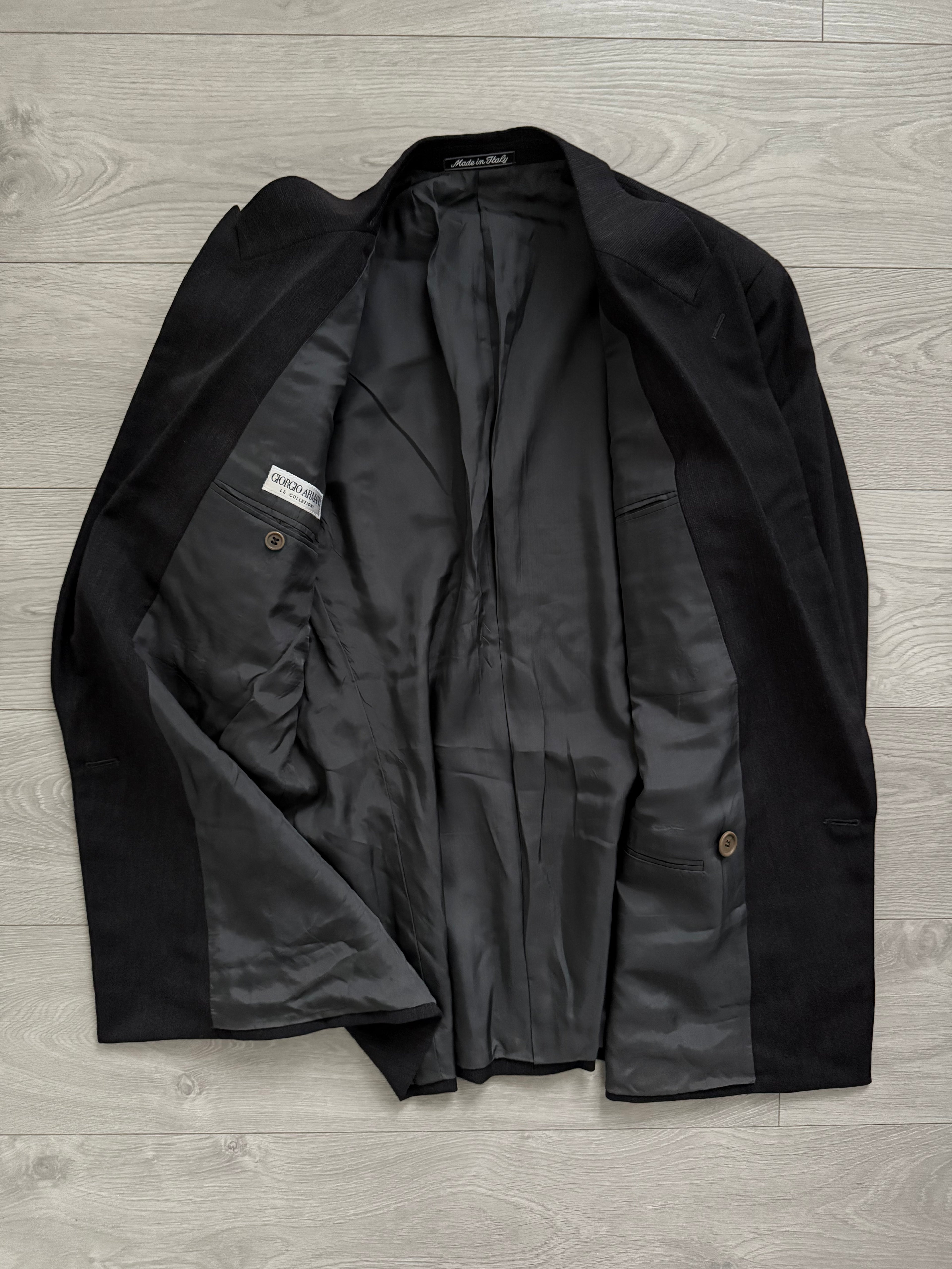 Giorgio Armani 1980s Double Breasted Pleated Wool Suit Espresso Charcoal New - Size L Jacket / 32" Waist