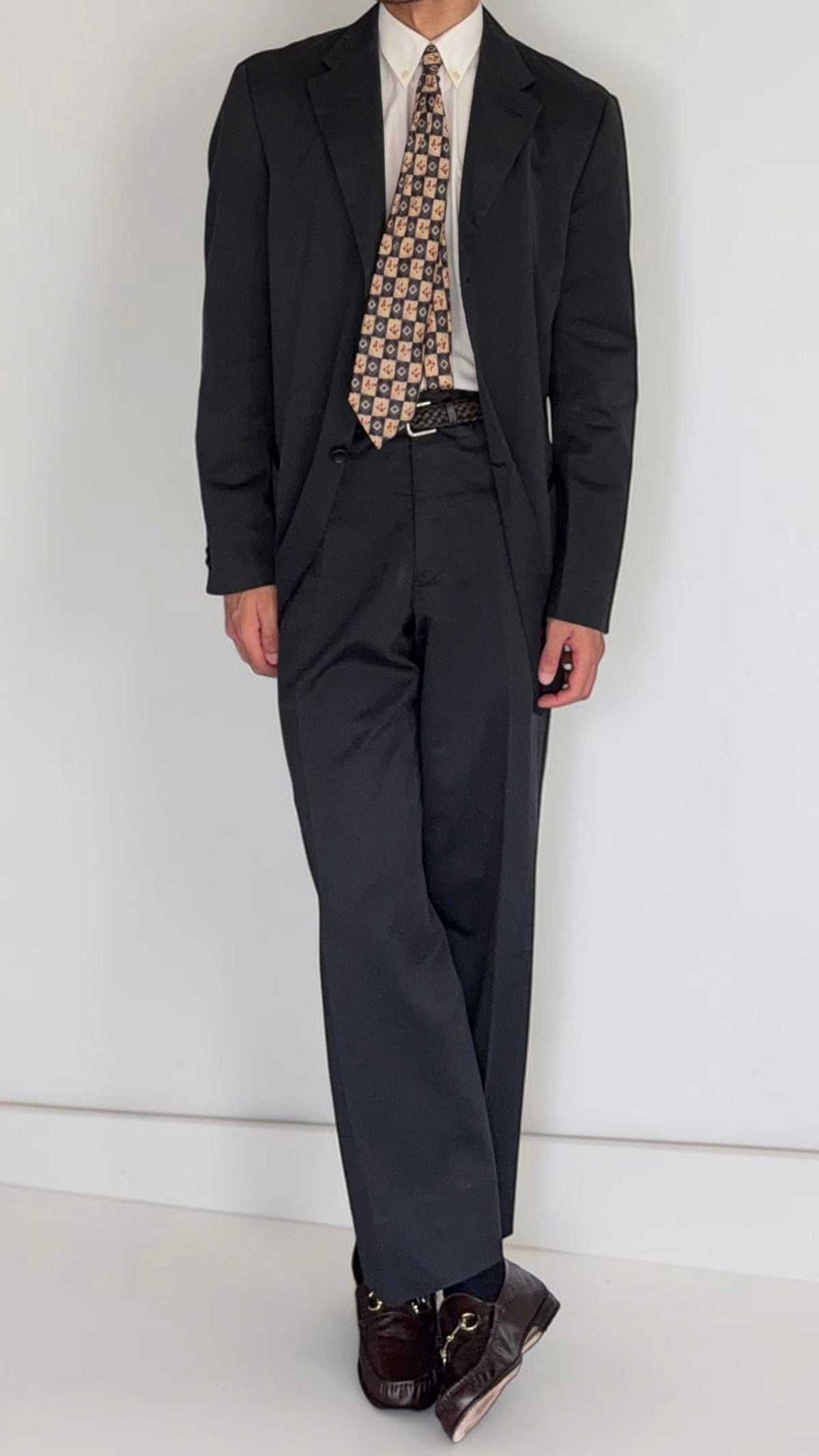 Armani 1990s Cotton 3B Black Suit - Size L Jacket / 34" Waist