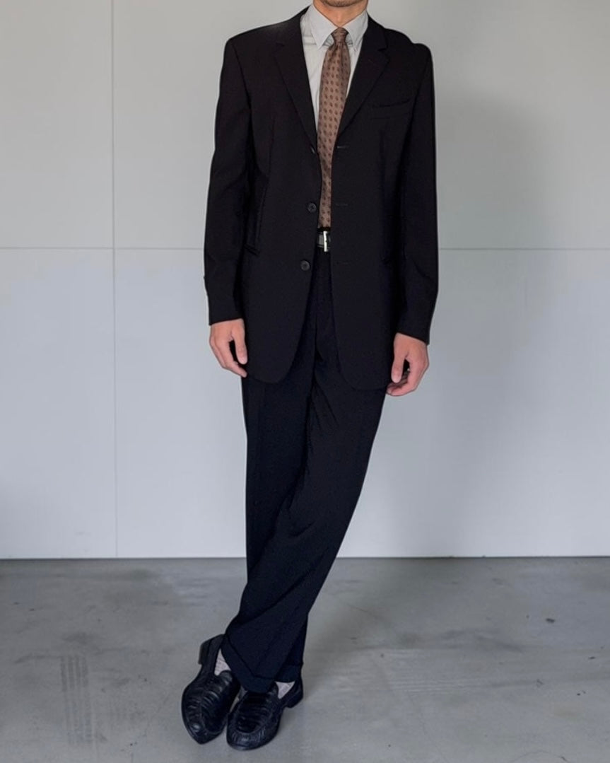 Emporio Armani 1990s 3B Black Pleated Wool Draped Suit - Size L Jacket / 34" Waist