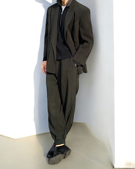 Comme Des Garcons Homme Plus AW1990 Pleated Double-Breasted Ribbed Suit - Size S Jacket / 30" Waist