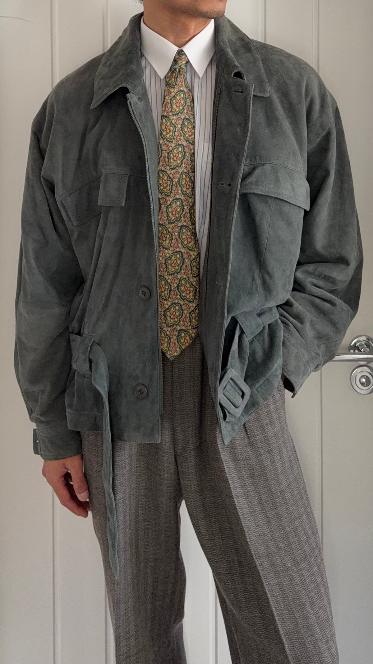 Umberto Ginocchietti 1980s Belted Suede Leather Jacket - Size M