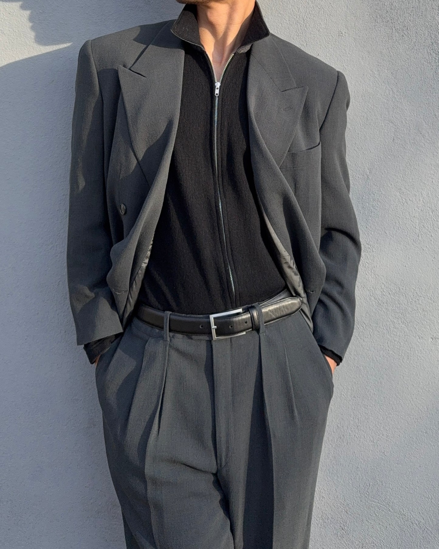 Giorgio Armani 1990s Double Breasted Draped Pleated Wool Suit - Size L Jacket / 32" Waist