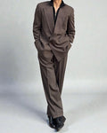 Giorgio Armani 1980s Double Breasted Pleated Wool Suit Brown New - Size L Jacket / 32" Waist