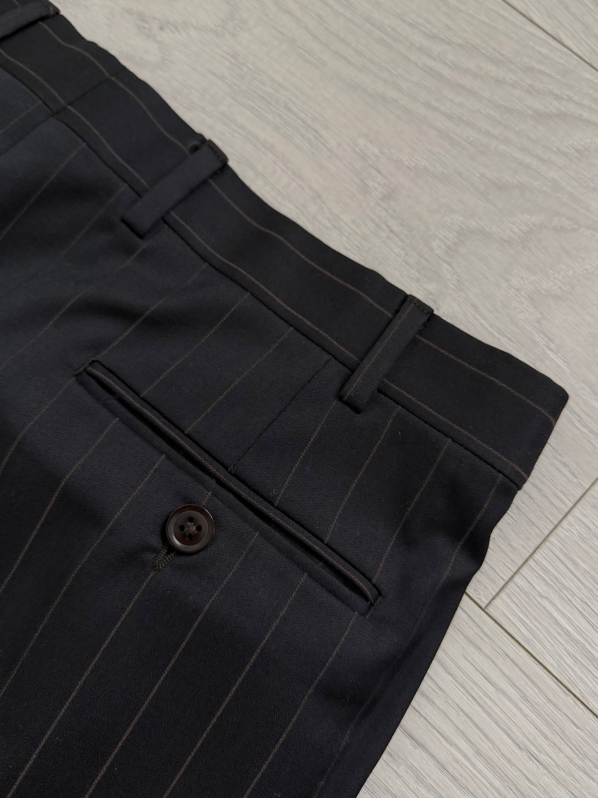 Armani 1990s Peaked Lapel Double Breasted Pleated Wool Suit Espresso Black - Size M Jacket / 32" Waist