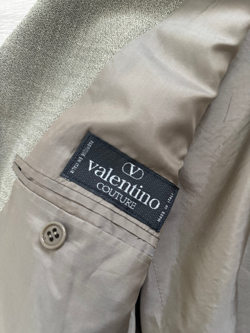 Valentino Couture 1980s 3B Draped Taupe Beige Wool Sports Blazer Jacket - Size XL