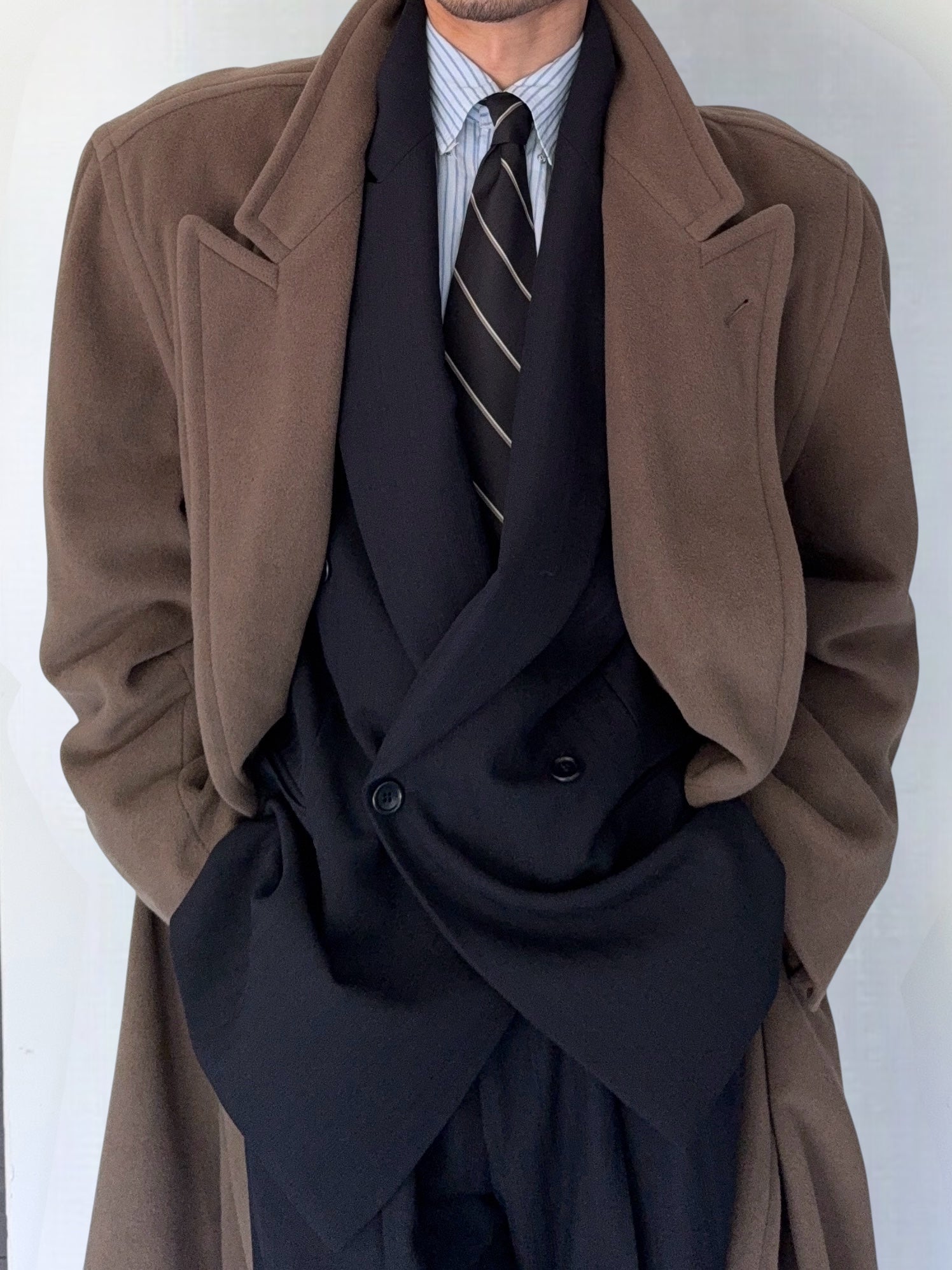 Hugo Boss 1980s Oversized Peaked Lapel Double Breasted Wool Coat - Size L