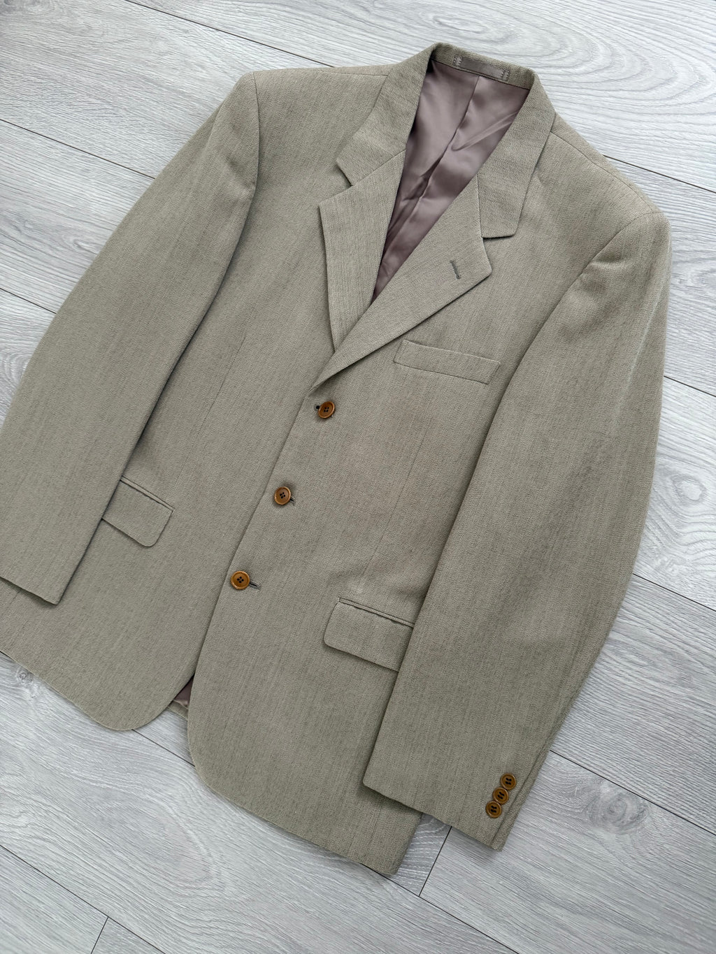 Paul Smith 1990s 3B Double Pleat Crepe Weave Wool Suit Stone Beige - Size L Jacket / 31" Waist