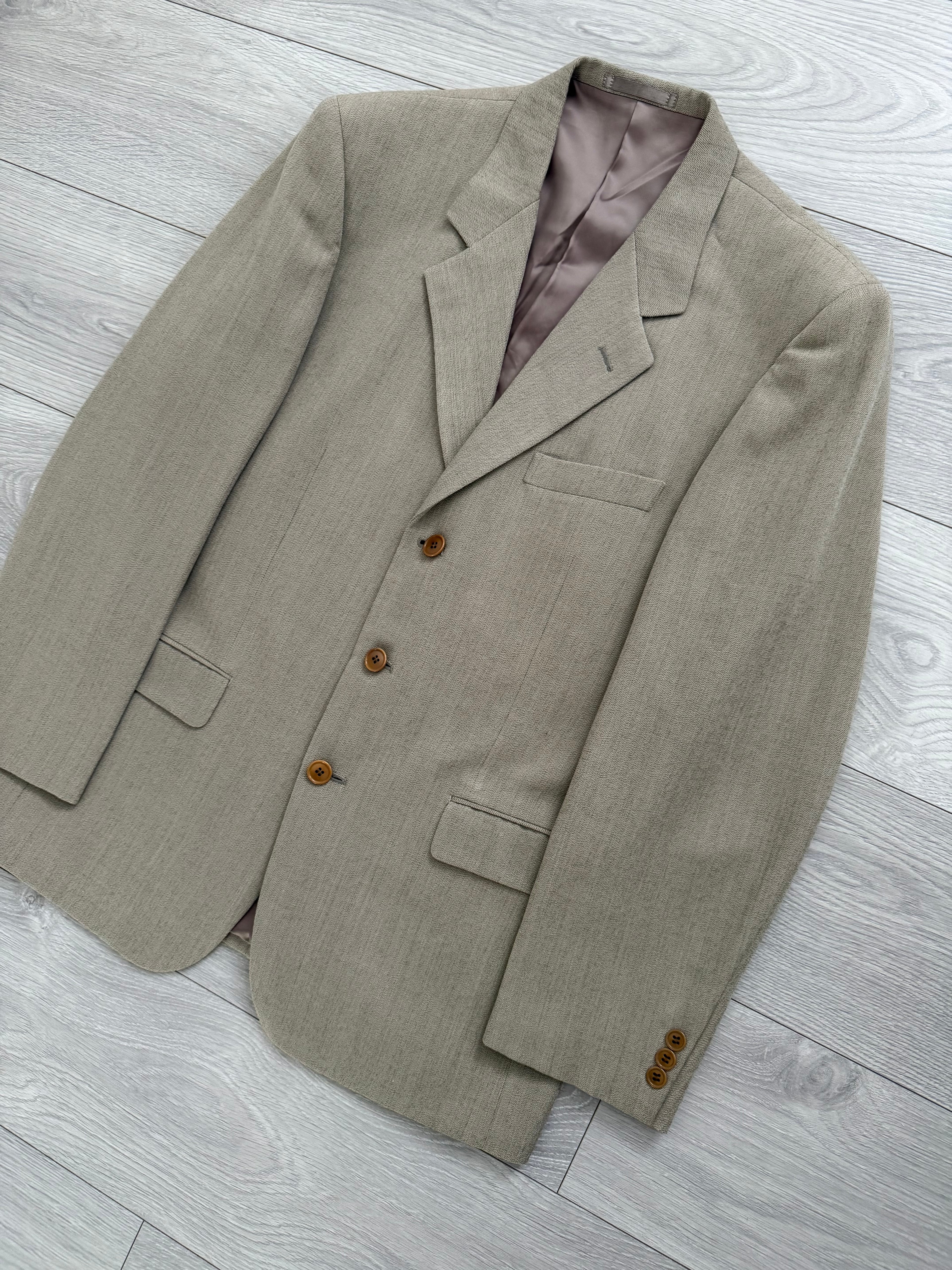 Paul Smith 1990s 3B Double Pleat Crepe Weave Wool Suit Stone Beige - Size L Jacket / 31" Waist