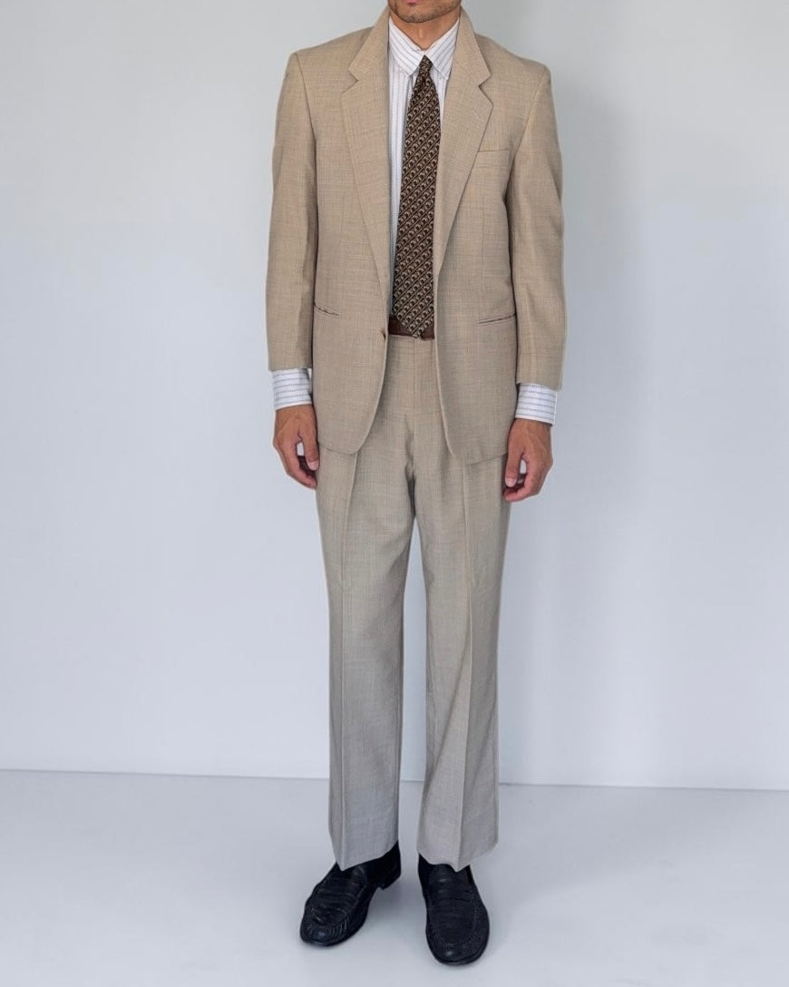 Paul Smith 1990s 2B Wool Silk Ecru Pleated Suit - Size S Jacket / 31" Waist